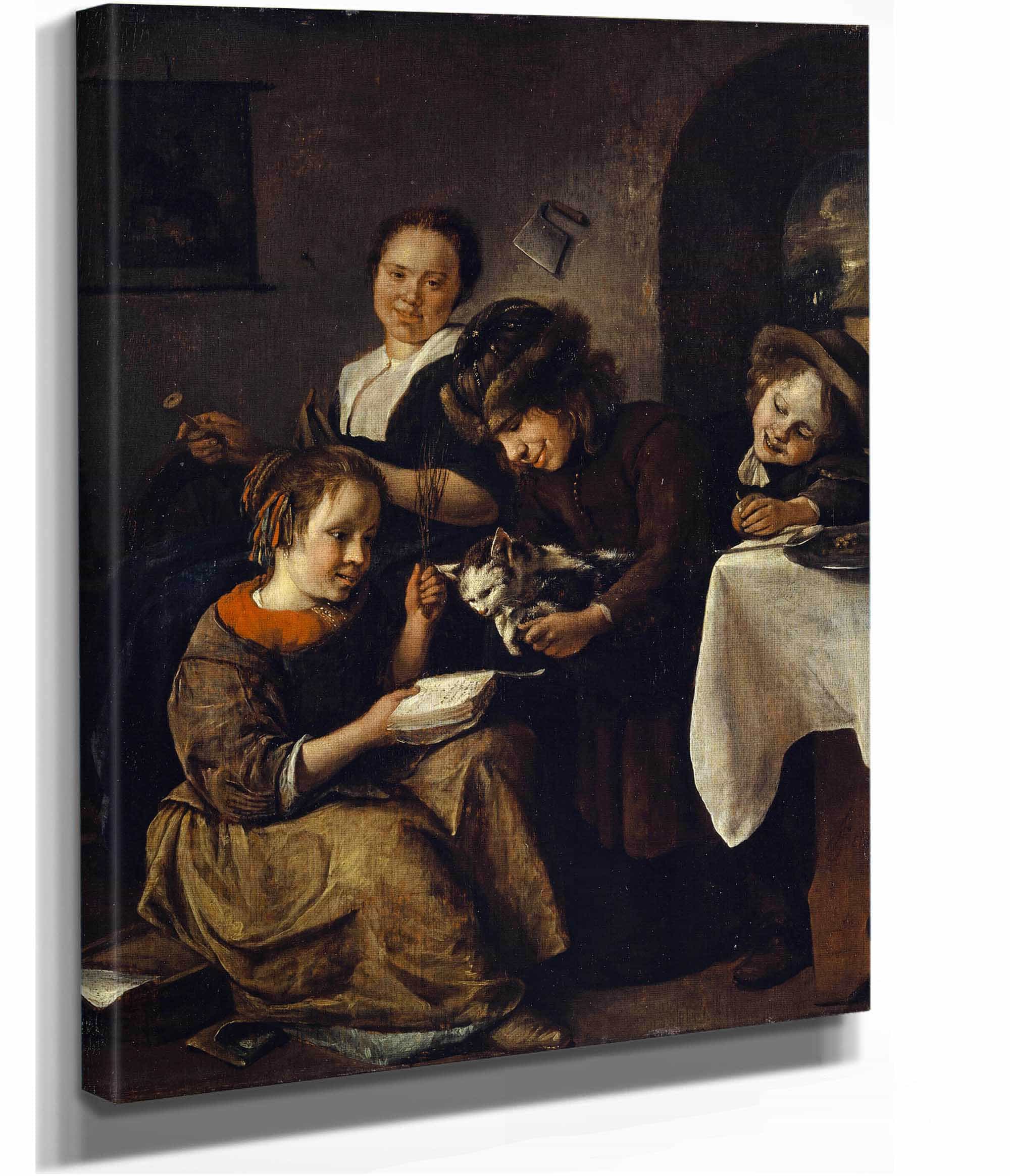 Children Teaching A Cat To Read by Jan Steen - Image 2