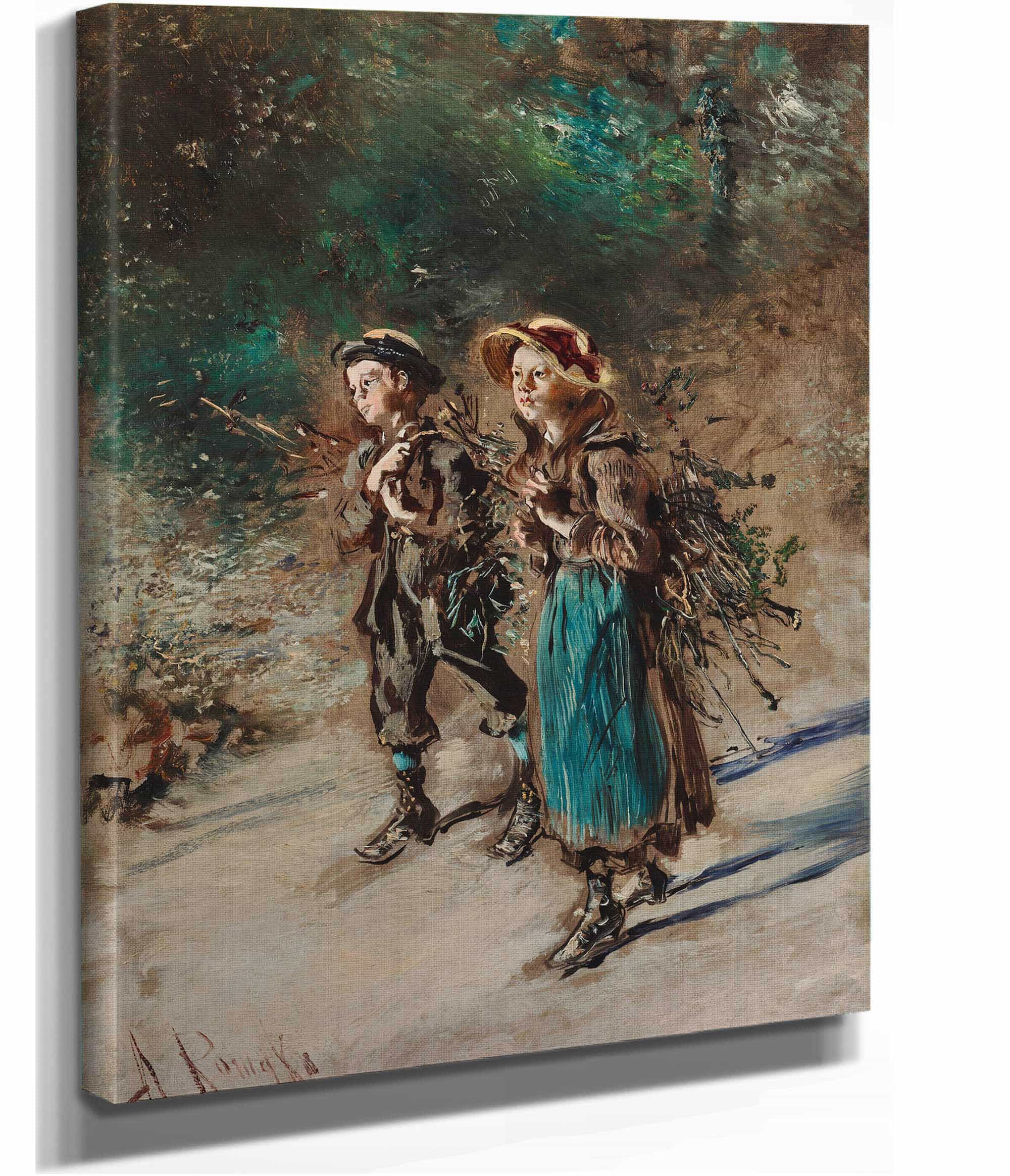 Children With Brushwood by Anton Romako - Image 2