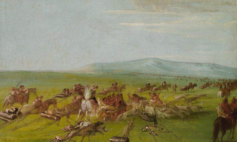 Comanche Moving Camp, Dog Fight Enroute By George Catlin - Image 5