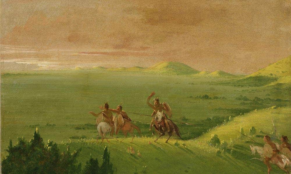 Comanche War Party, Chief Discovering The Enemy And Urging His Men At Sunrise By George Catlin - Image 5