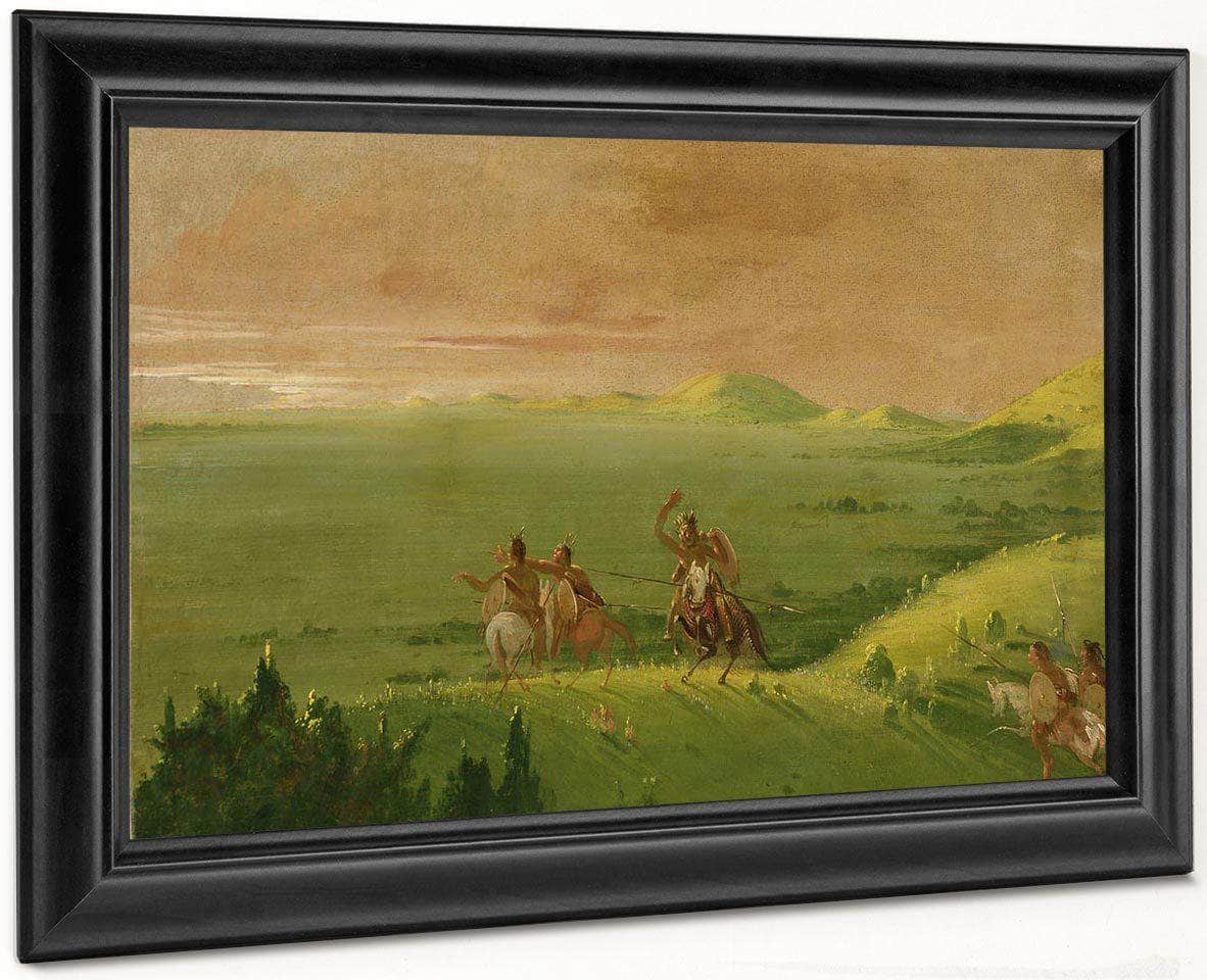 Comanche War Party, Chief Discovering The Enemy And Urging His Men At Sunrise By George Catlin - Image 6