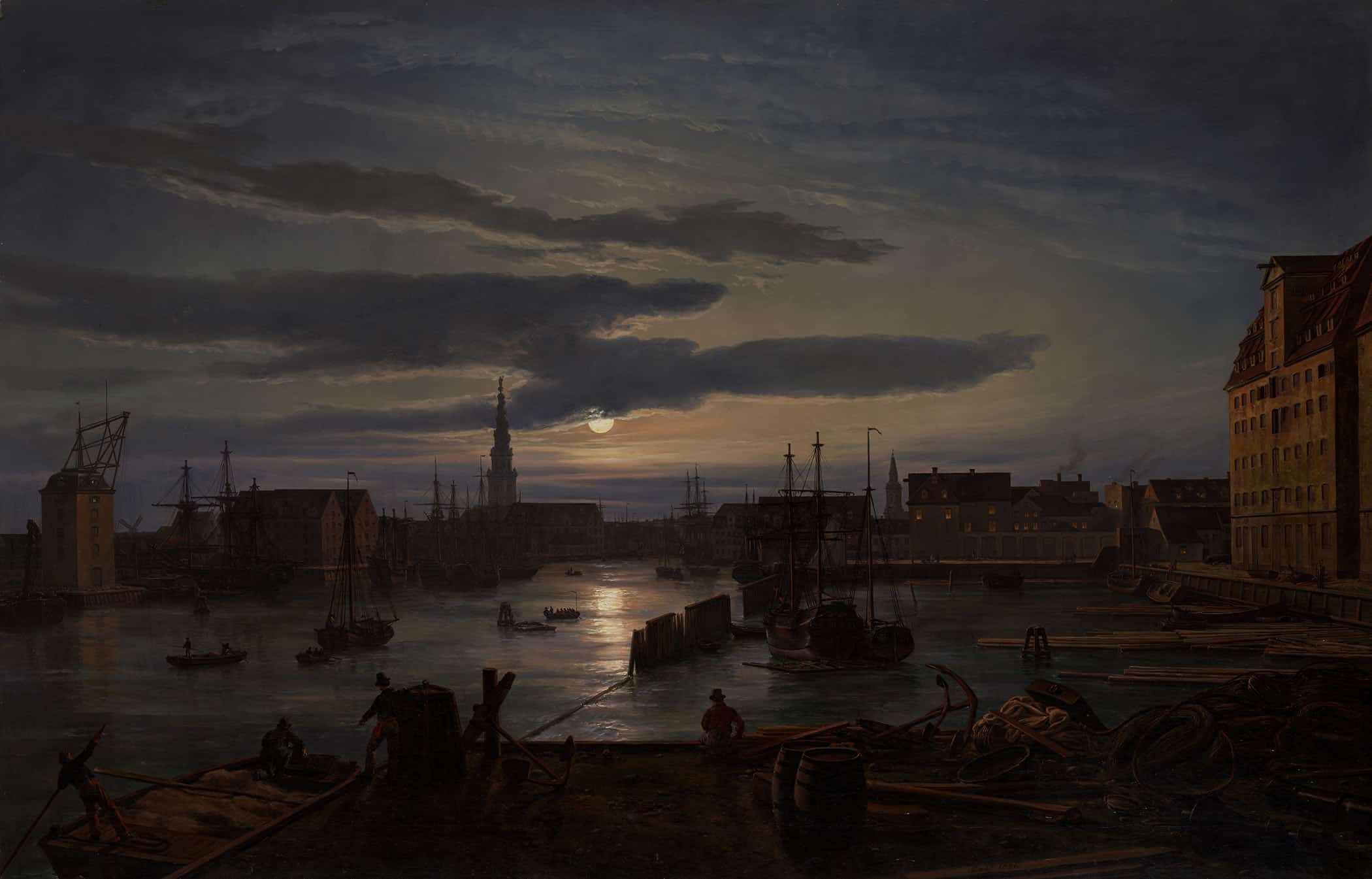 Copenhagen Harbor By Moonlight by Johan Christian Dahl - Image 2