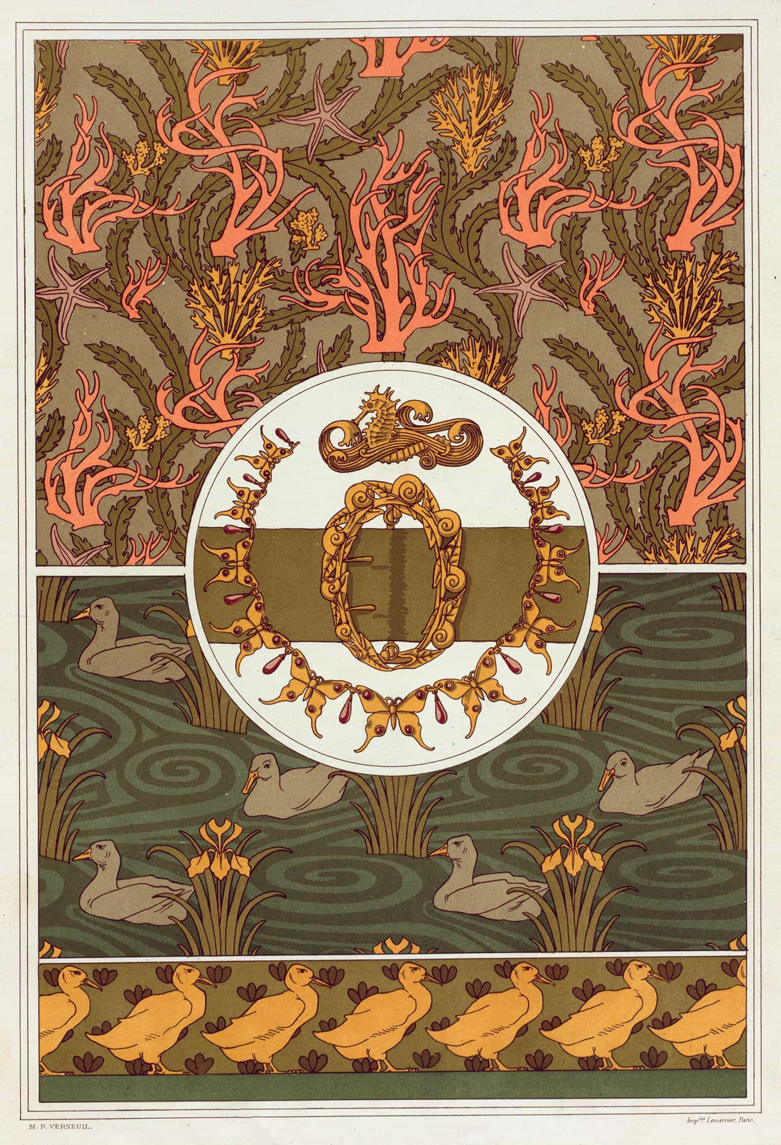 Coraux Madrepores Etoiles De Mer Et Algues Cretonne Imprimee by Maurice Pillard Verneuil