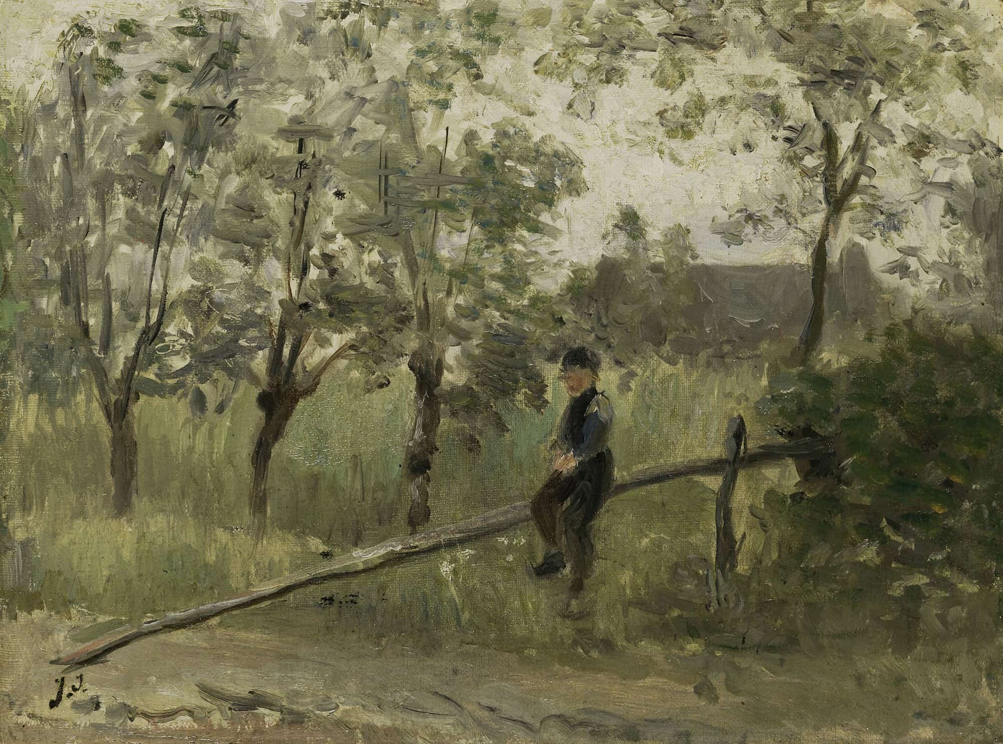 Country Boy On A Pole Barrier by Jozef Israels
