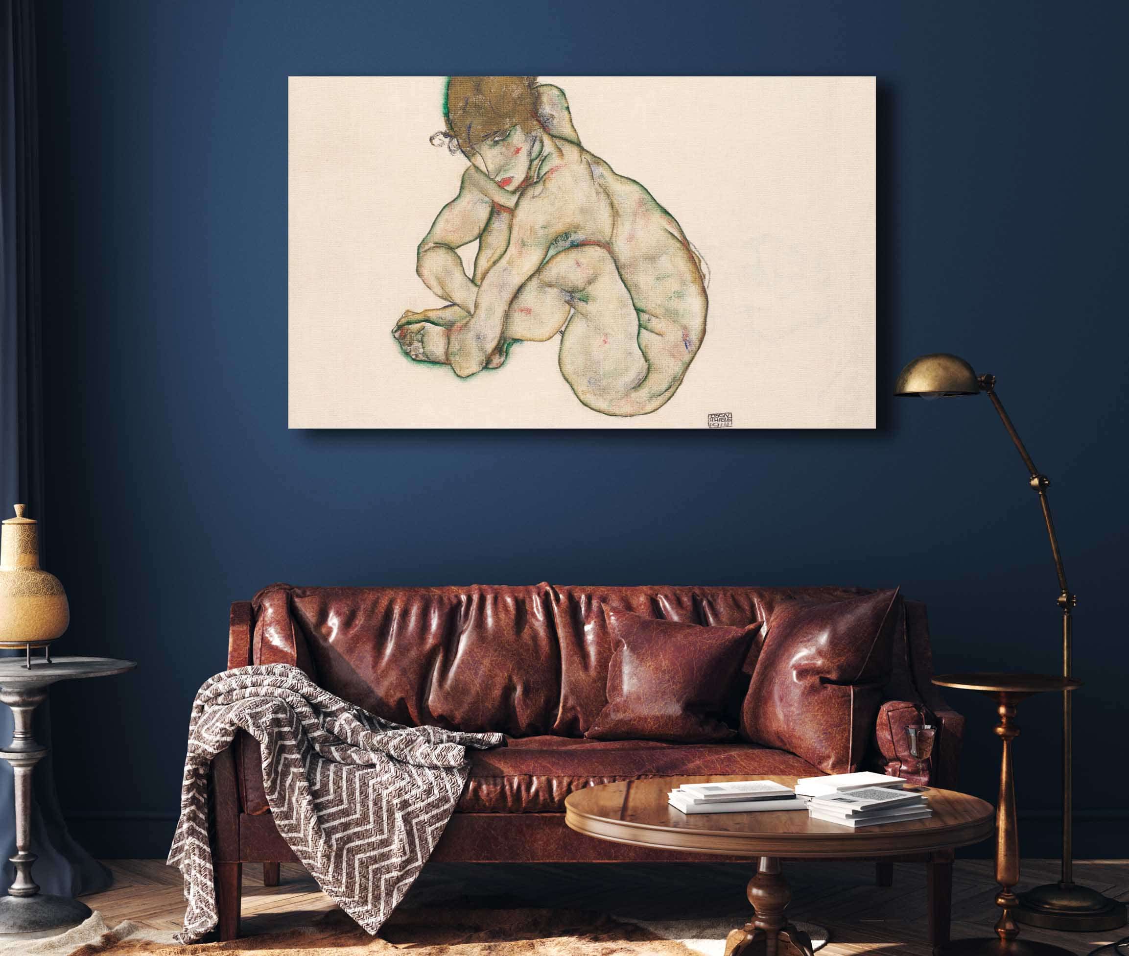 Crouching Nude Girl by Egon Schiele - Image 4