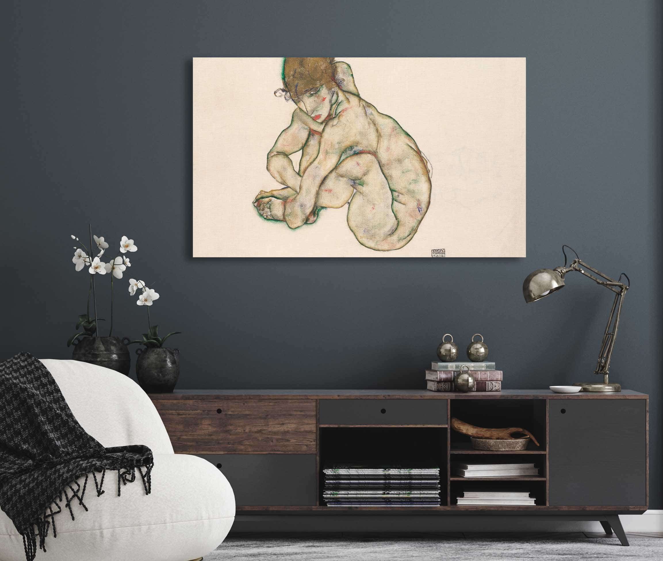 Crouching Nude Girl by Egon Schiele - Image 5