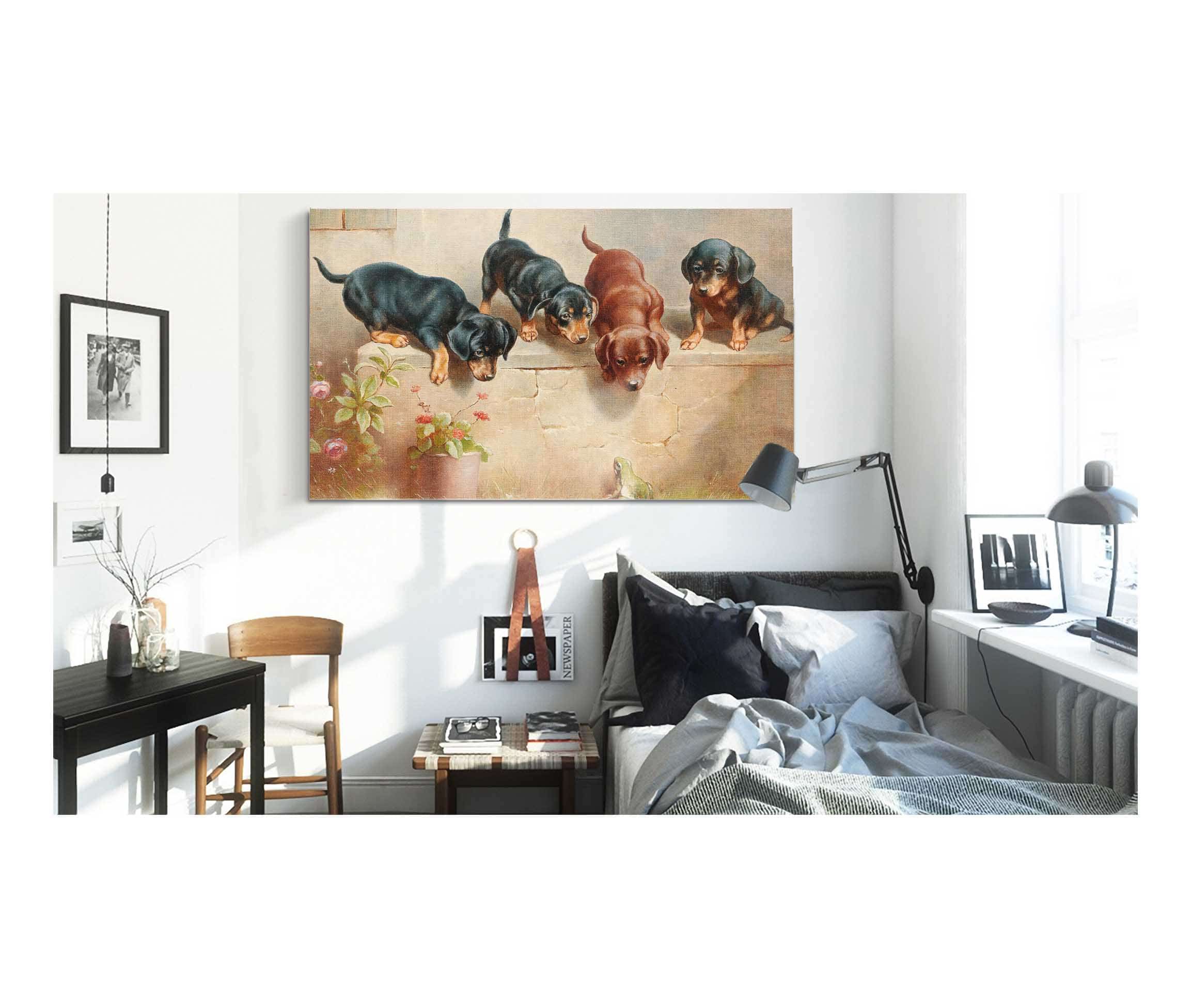 Curious Dachshund Puppies And A Frog by Carl Reichert - Image 3