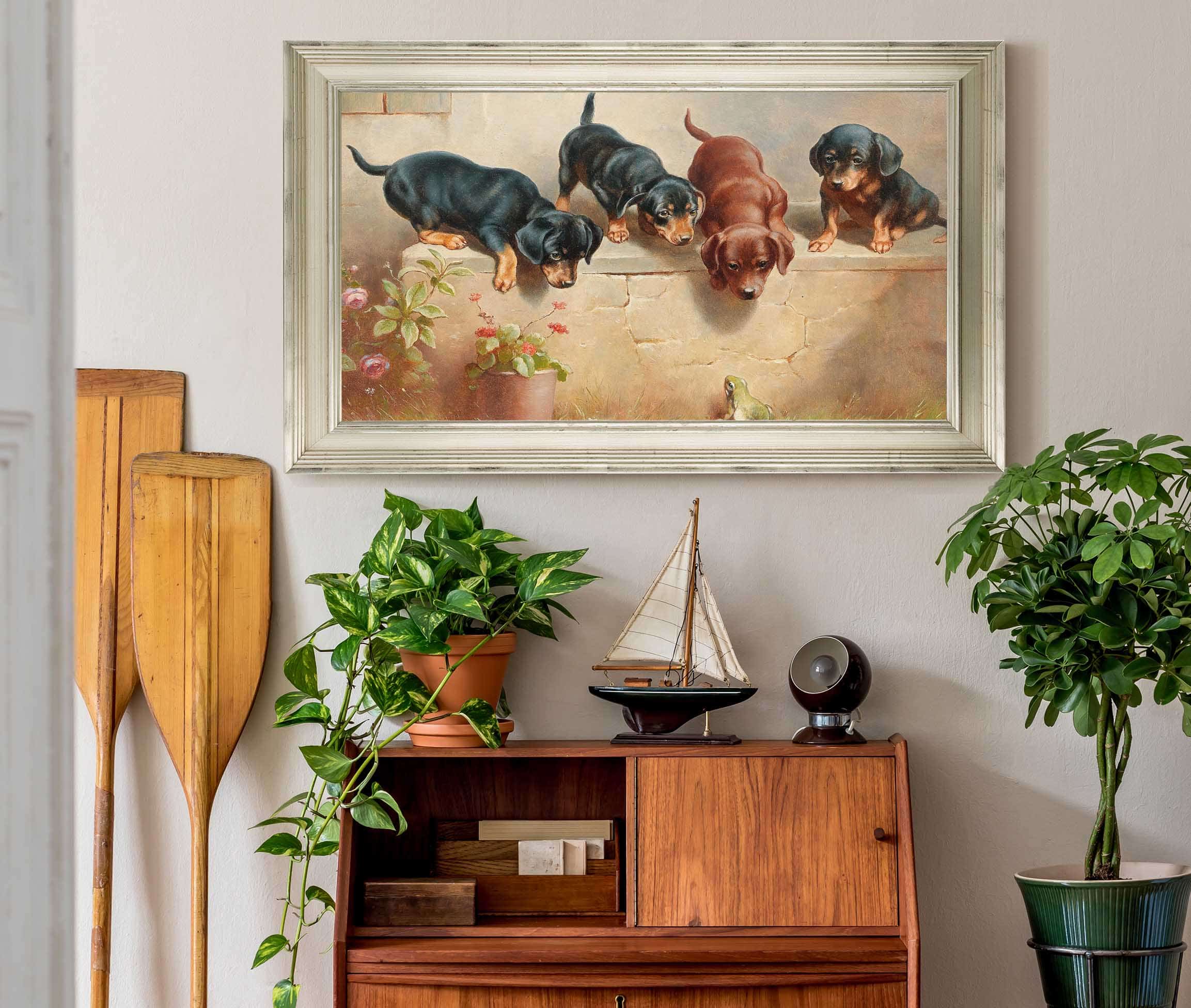 Curious Dachshund Puppies And A Frog by Carl Reichert - Image 6
