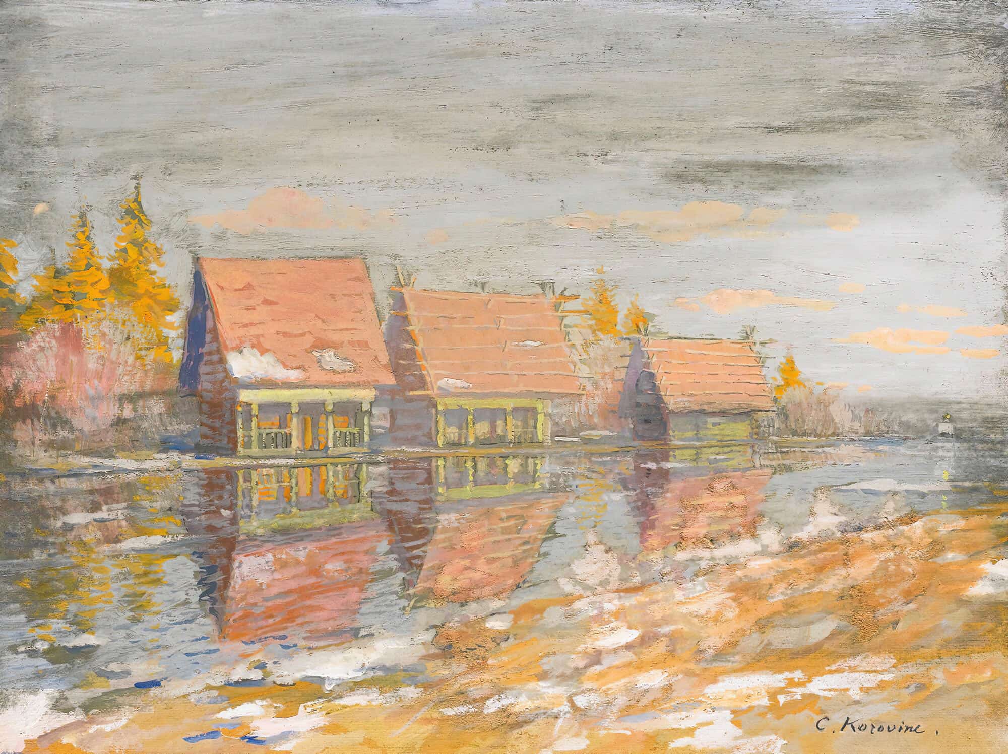 Dachas On The River Bank by Konstantin Alexeevich Korovin