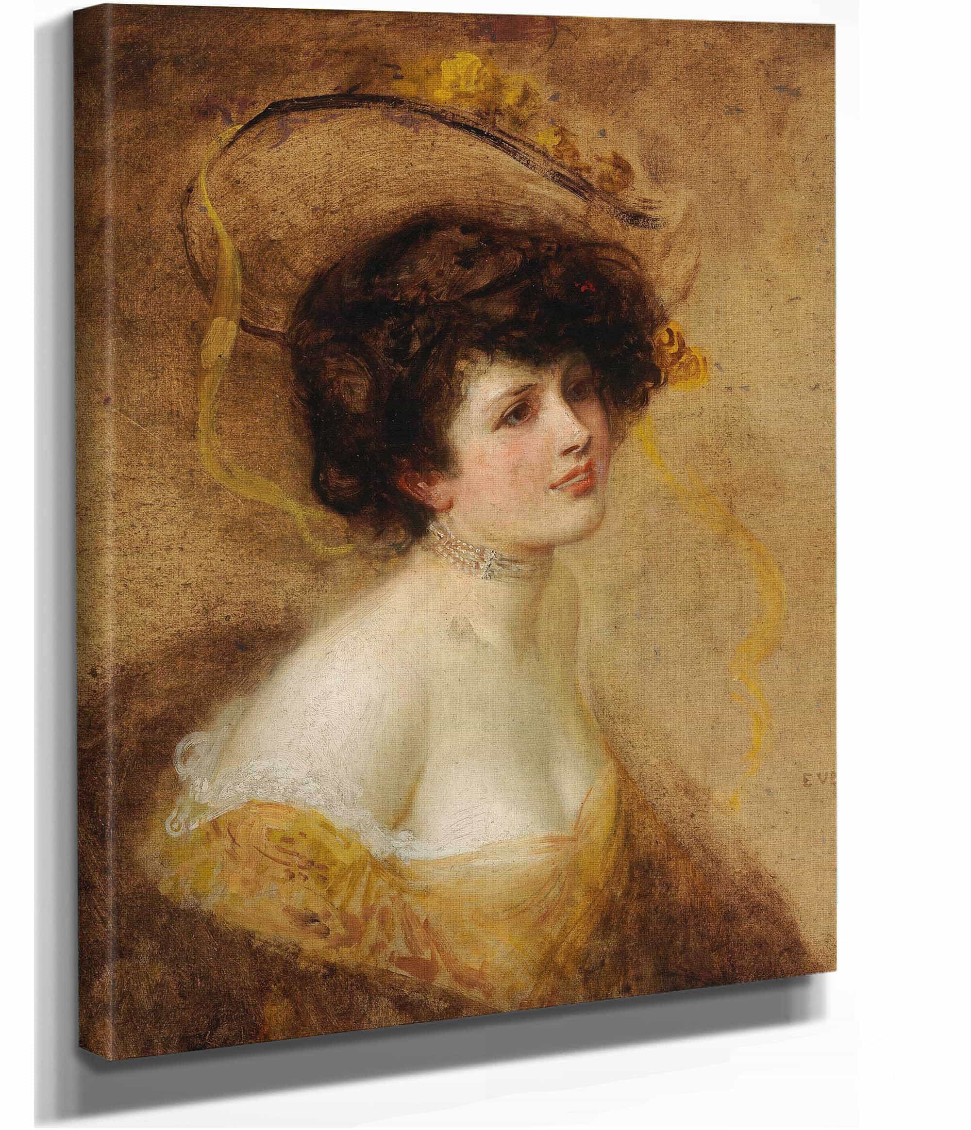 Dame Mit Hut In Gelbem Kleid by Eduard Veith - Image 2
