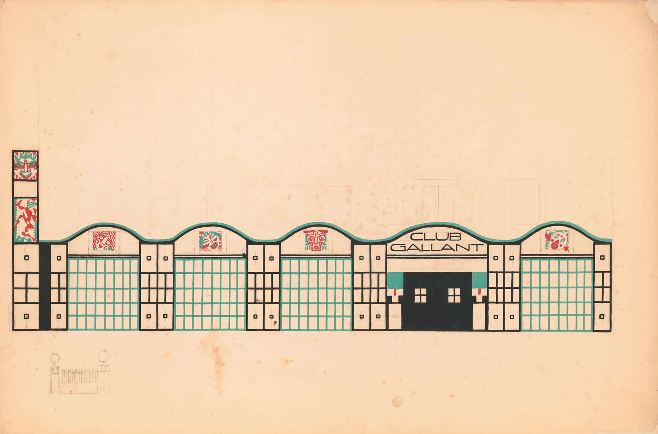 Design Drawings For Club Gallant Project New York Ny Study For Club Gallant Exterior by Winold Reiss