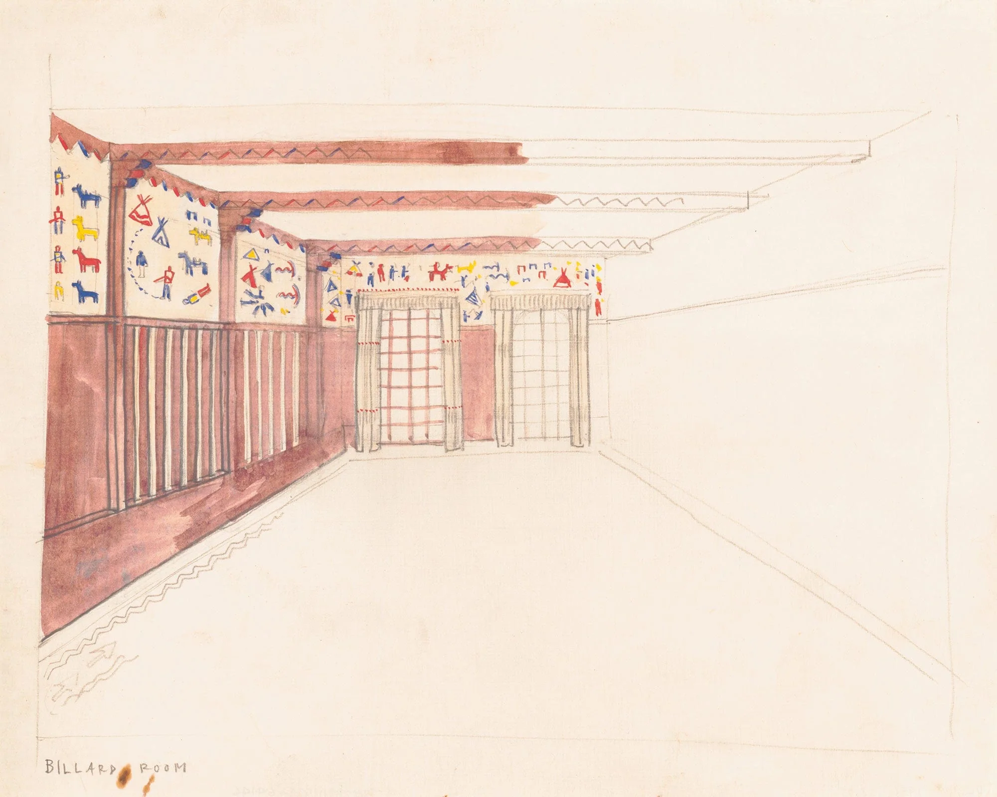 Design Drawings For The Theodore Weicker Apartment Building Sketch For Billiard Room by Winold Reiss