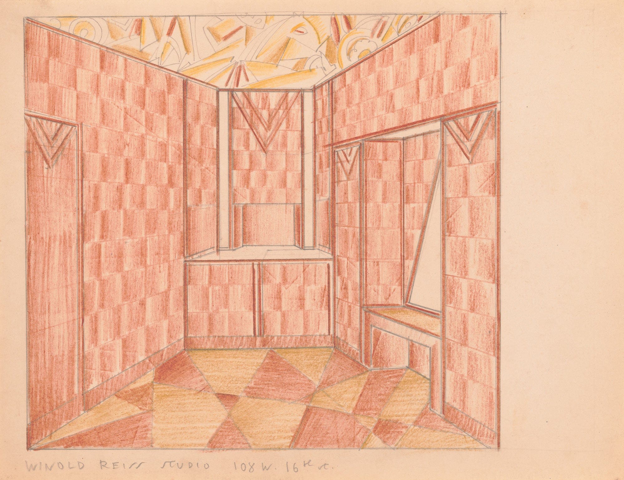 Design For Small Showroom Or Powder Room Interior Perspective Study by Winold Reiss