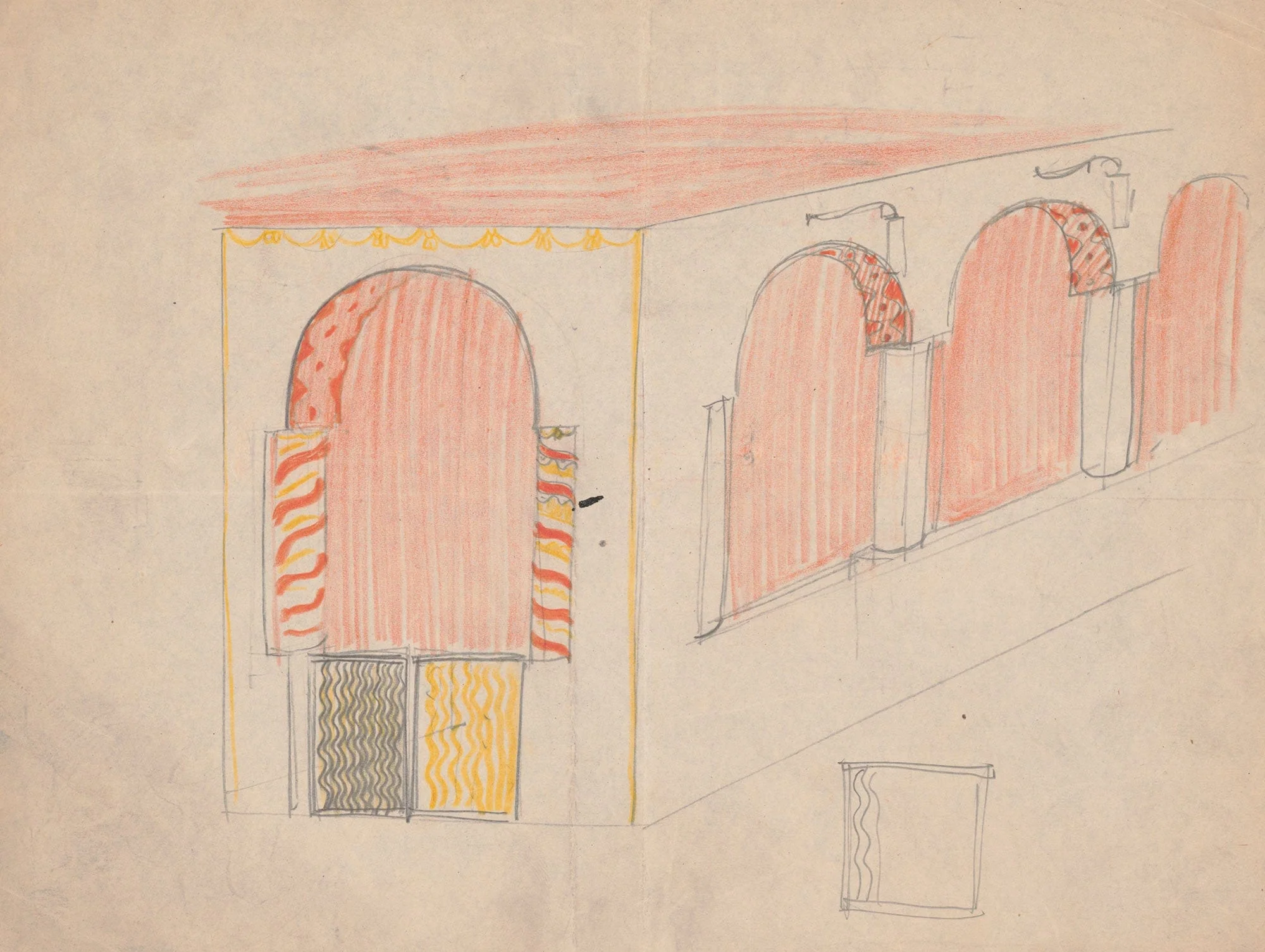 Design Sketches For Crillon Restaurant New York Ny Perspective Of Interior by Winold Reiss