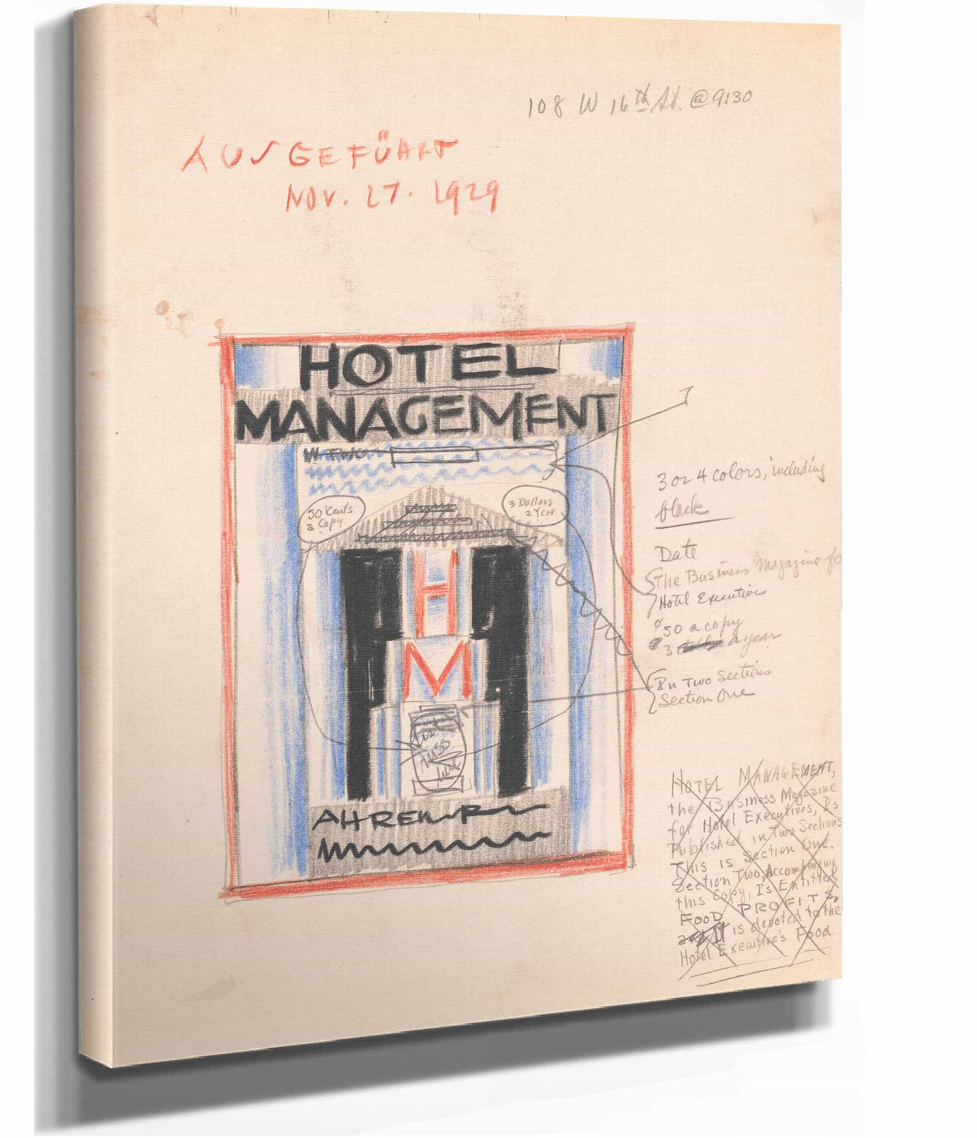 Designs For Cover Of Hotel Management Magazine by Winold Reiss - Image 2