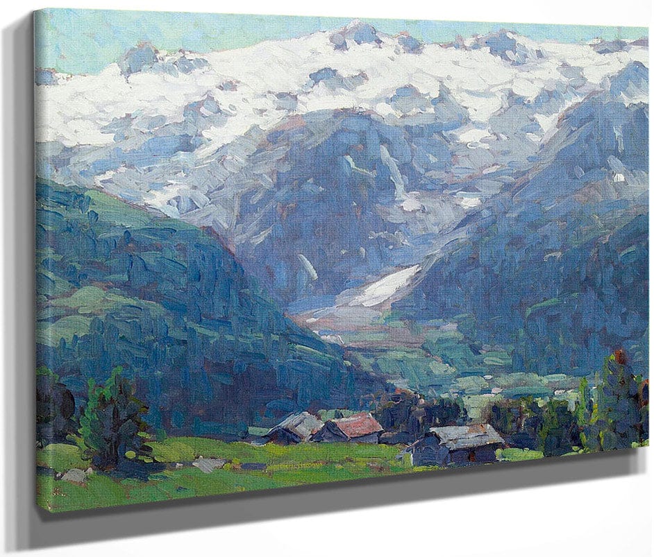 Distant Glaciers And High Country Huts By  Edgar Payne