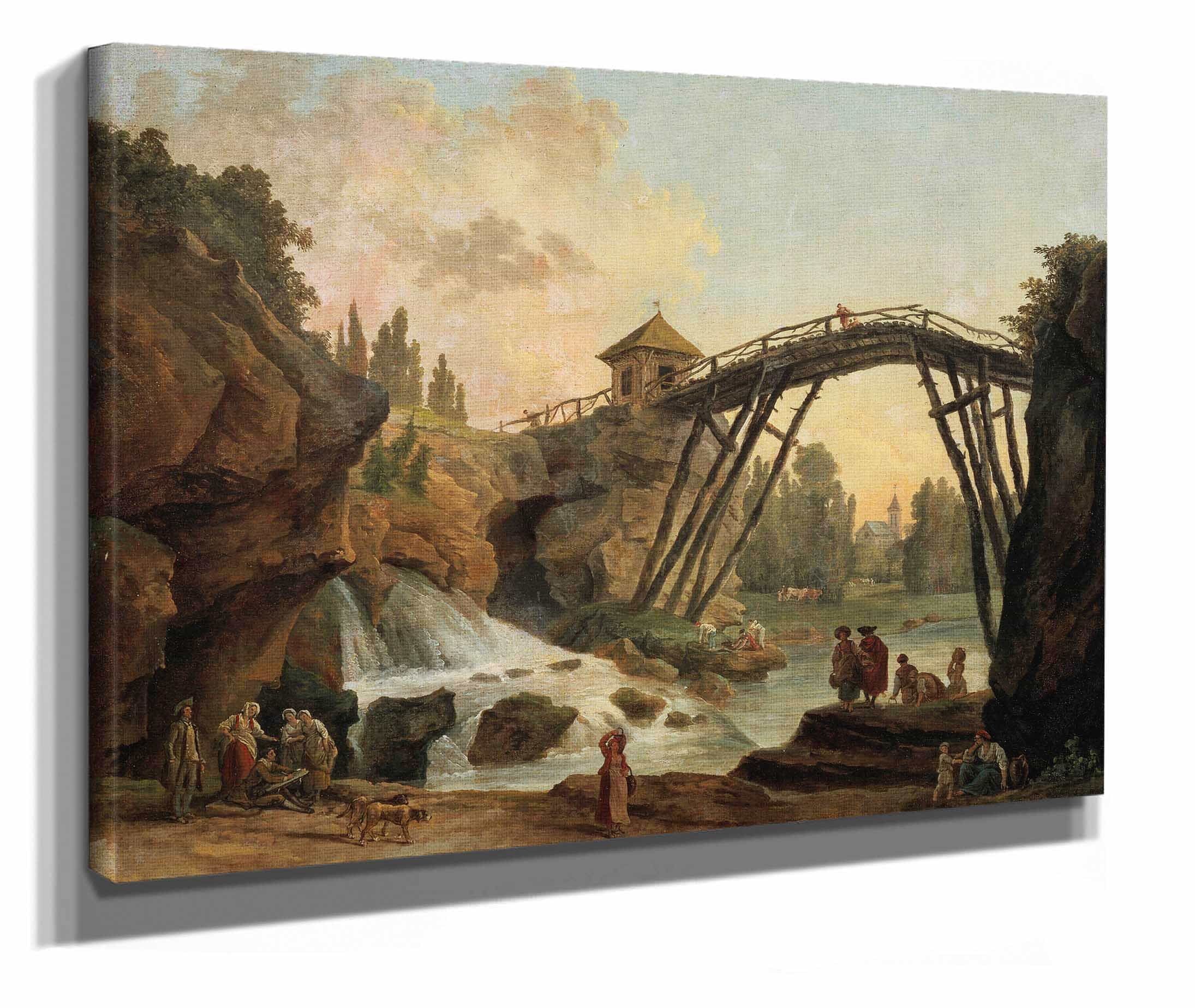 Draughtsman Drawing The Wooden Bridge In The Park Of Mereville by Hubert Robert - Image 2