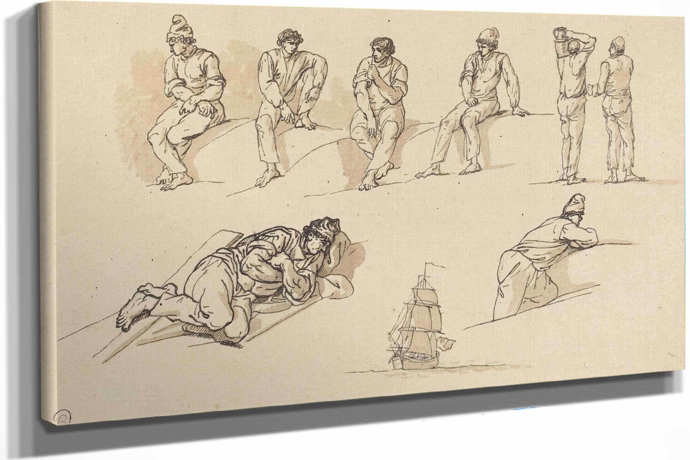 Eight Studies Of Figures And A Ship At Sea by Claude Joseph Vernet