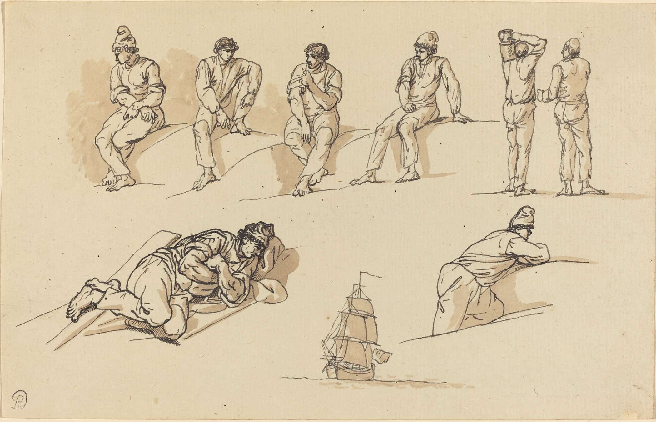 Eight Studies Of Figures And A Ship At Sea by Claude Joseph Vernet - Image 2