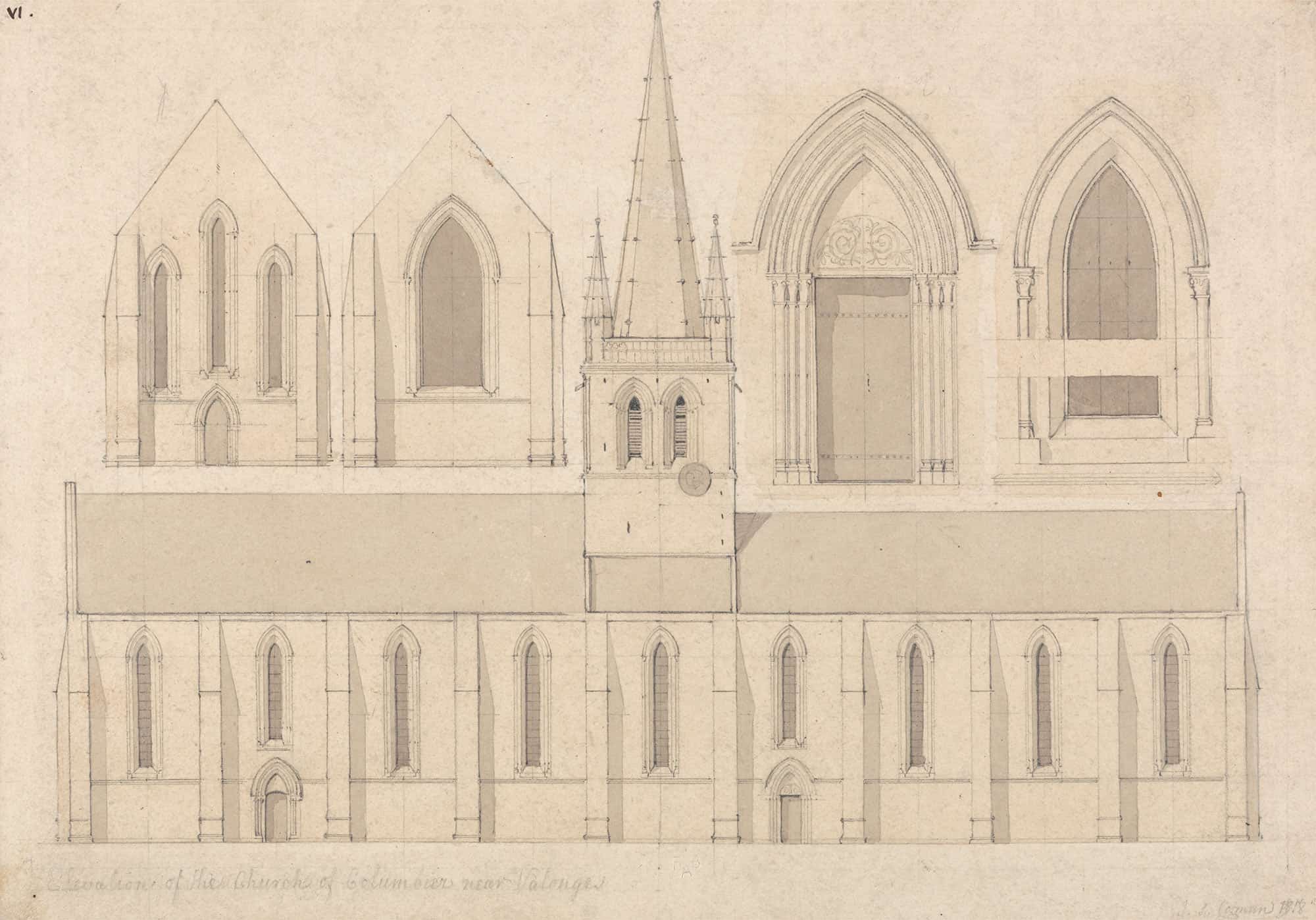 Elevation Of The Church Of Columbiers Near Valognes Normandy by John Sell Cotman