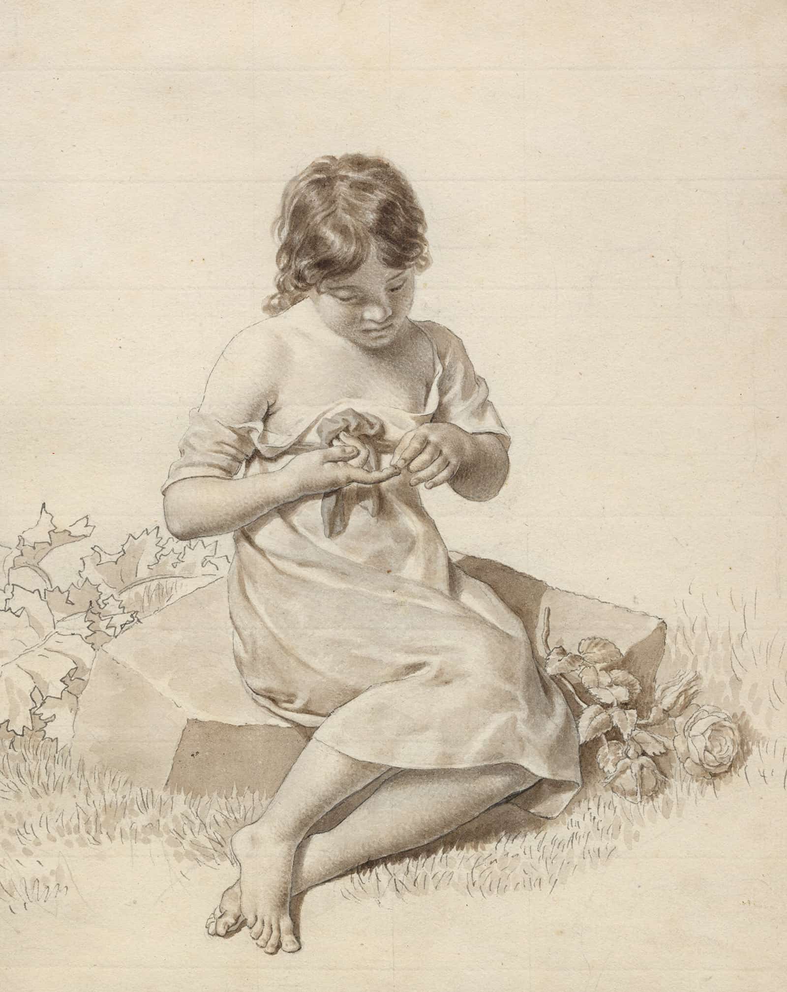 En Lille Pige Der Har Stukket Sin Finger Pa En Rosentorn by Christoffer Wilhelm Eckersberg