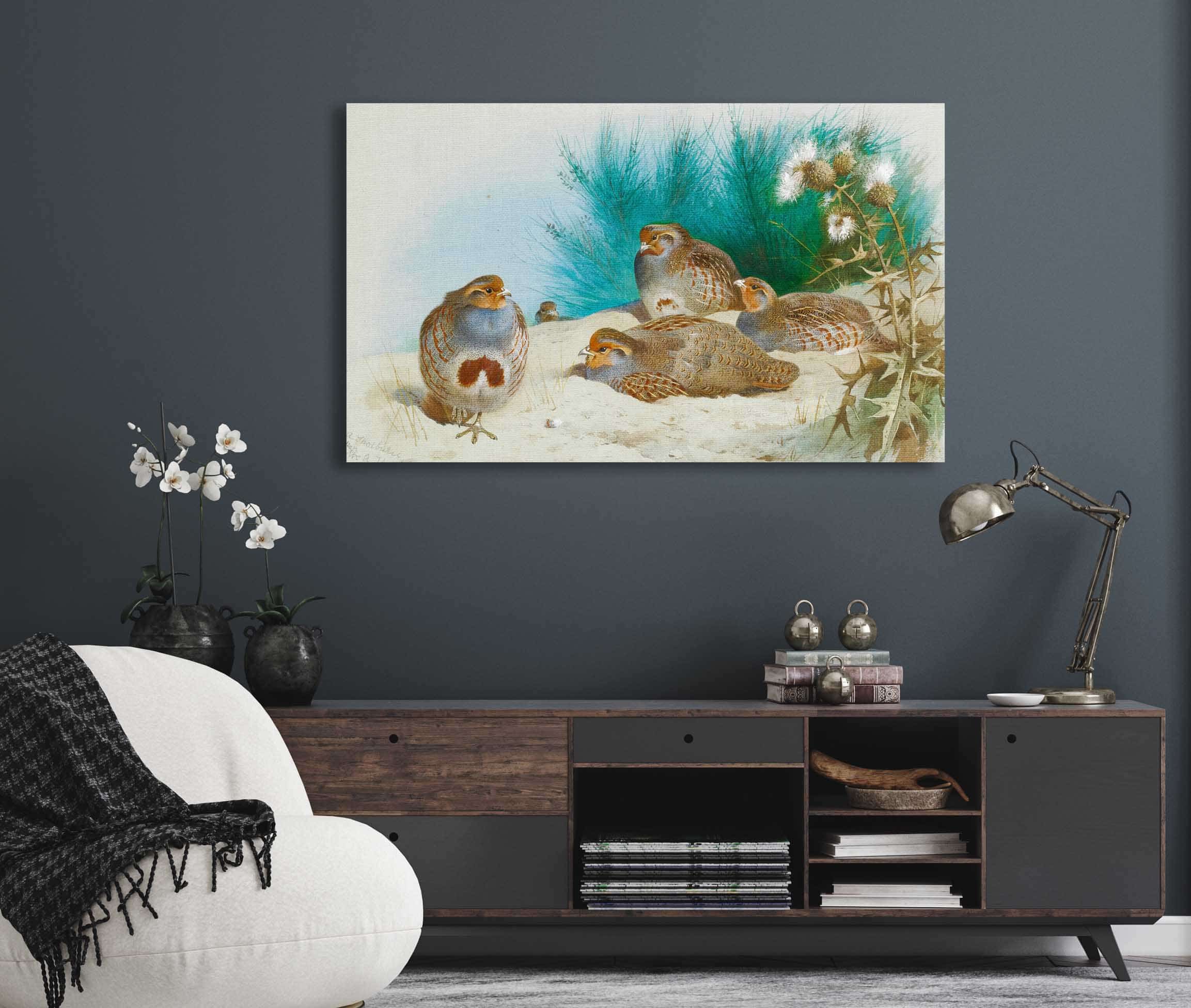 English Partridge With Gorse And Thistles by Archibald Thorburn - Image 5