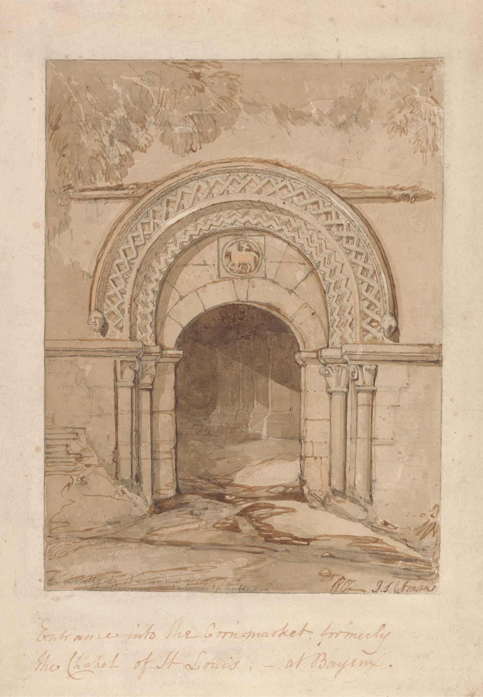Entrance Into The Cornmarket Formerly The Chapel Of St Louis At Bayeux by John Sell Cotman