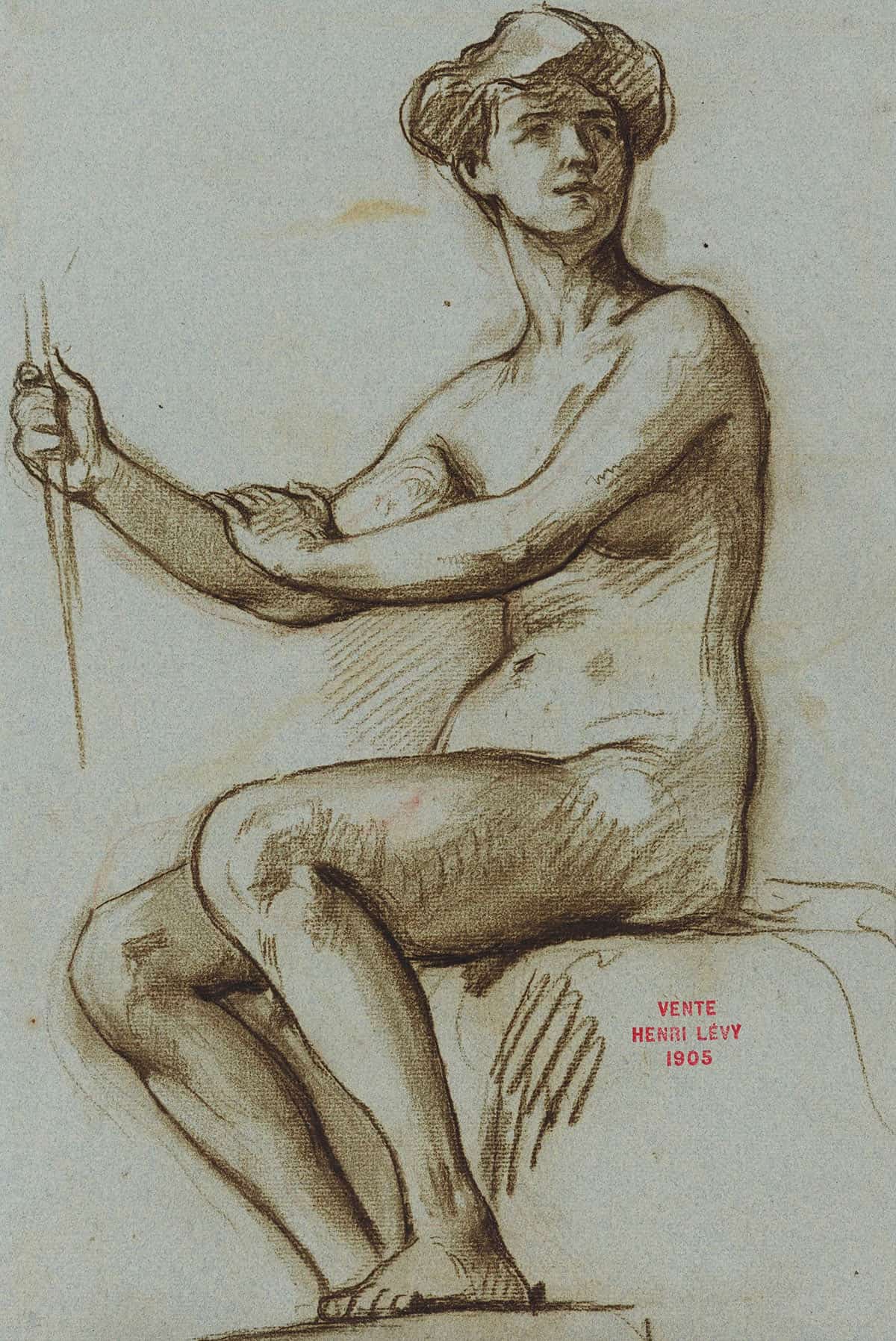 Etude De Jeune Femme Assise Tenant Un Objet Dans La Main Droite by Henri Leopold Levy - Image 3