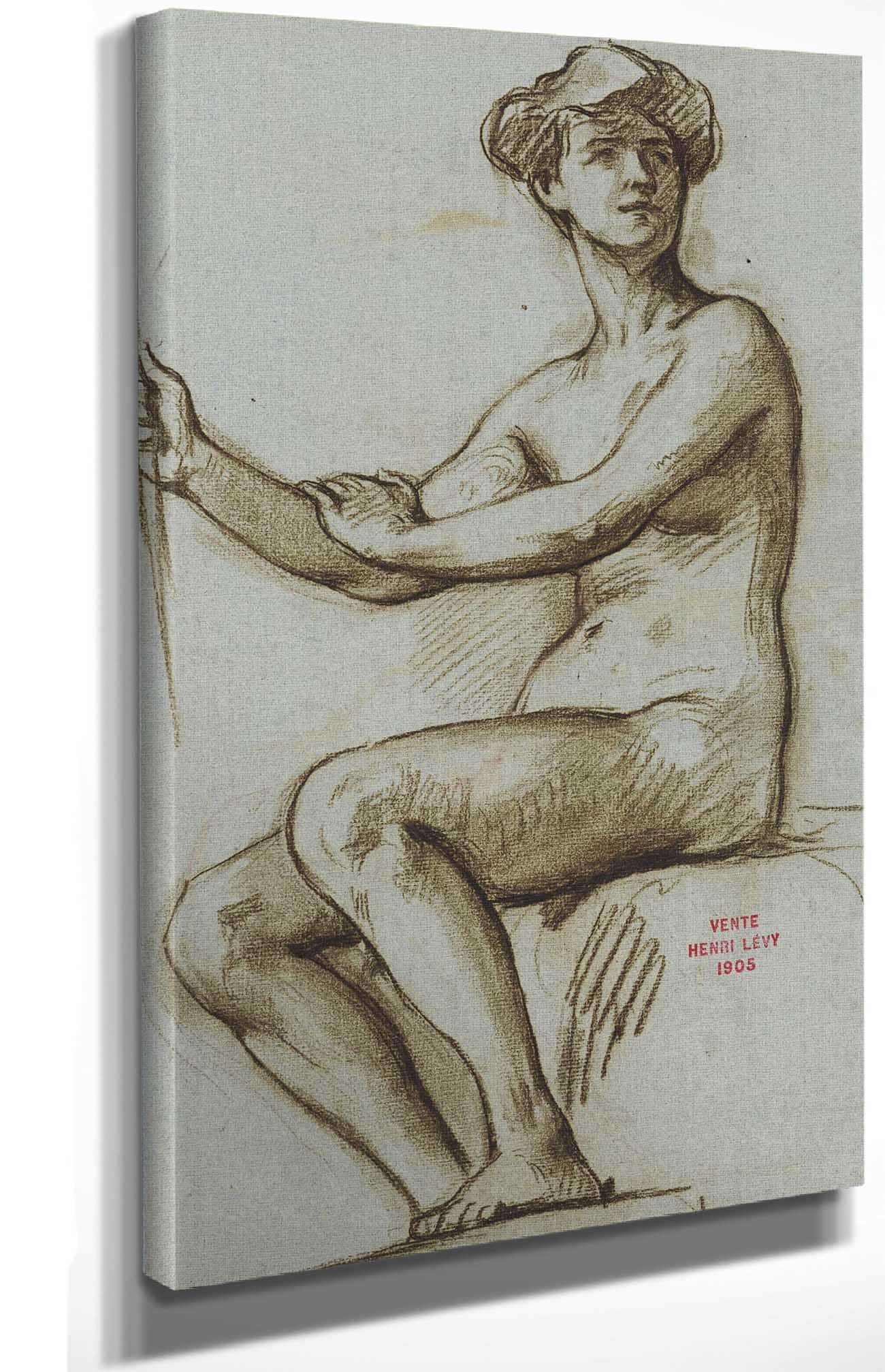 Etude De Jeune Femme Assise Tenant Un Objet Dans La Main Droite by Henri Leopold Levy - Image 4