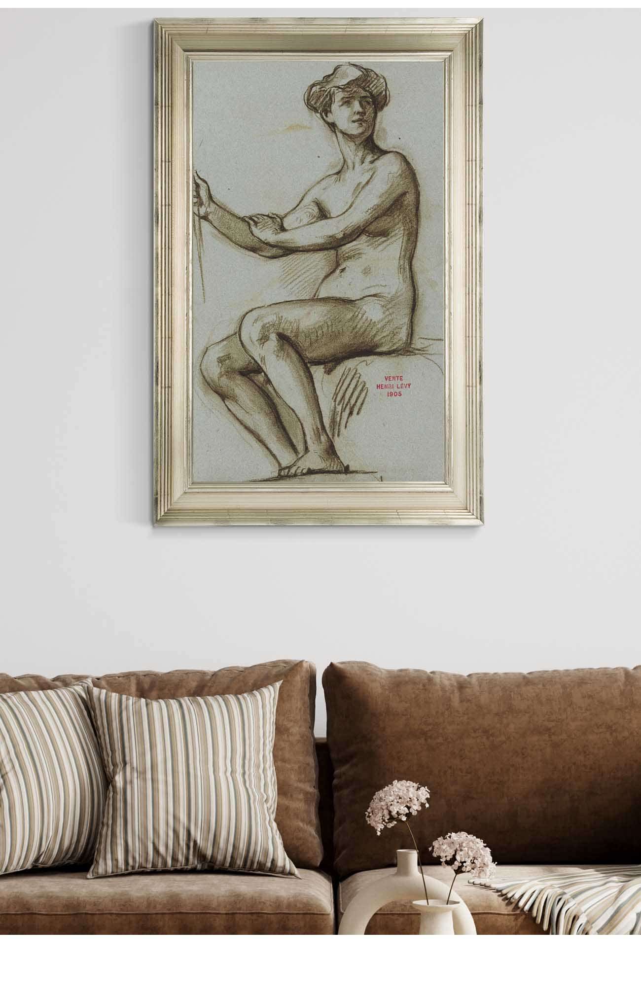 Etude De Jeune Femme Assise Tenant Un Objet Dans La Main Droite by Henri Leopold Levy - Image 5