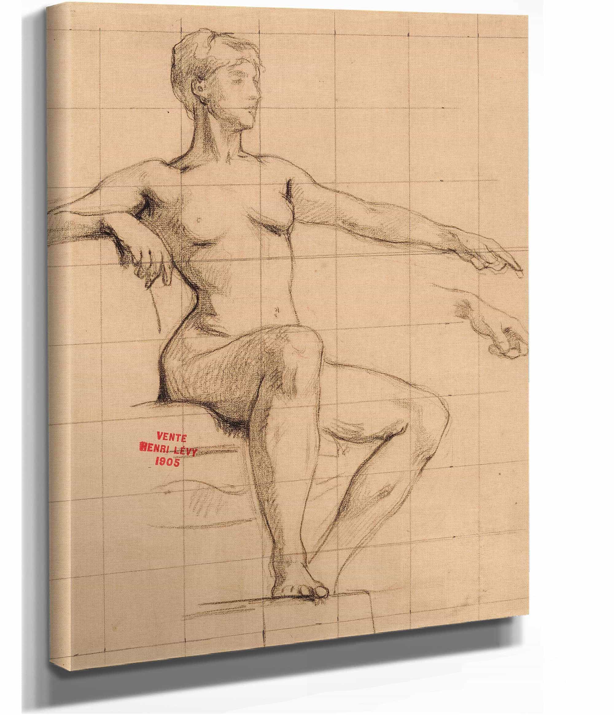 Etude De Jeune Femme Nue Assise Pointant Lindex Gauche Vers Lavant by Henri Leopold Levy - Image 2