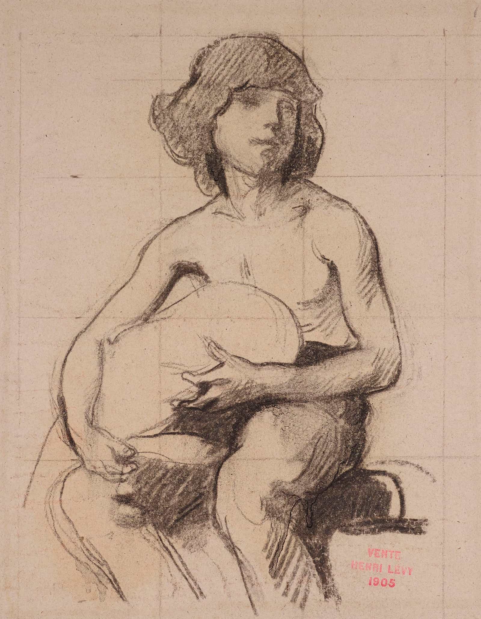 Etude De Jeune Homme Assis Tenant Quelque Chose Entre Ses Mains by Henri Leopold Levy