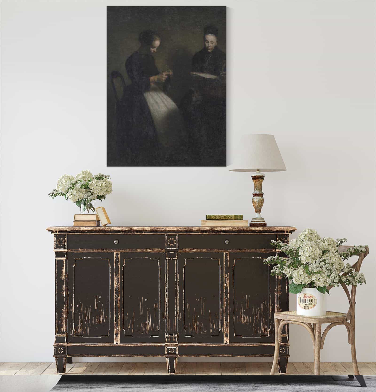 Evening In The Drawing Room The Artists Mother And Wife by Vilhelm Hammershoi - Image 4