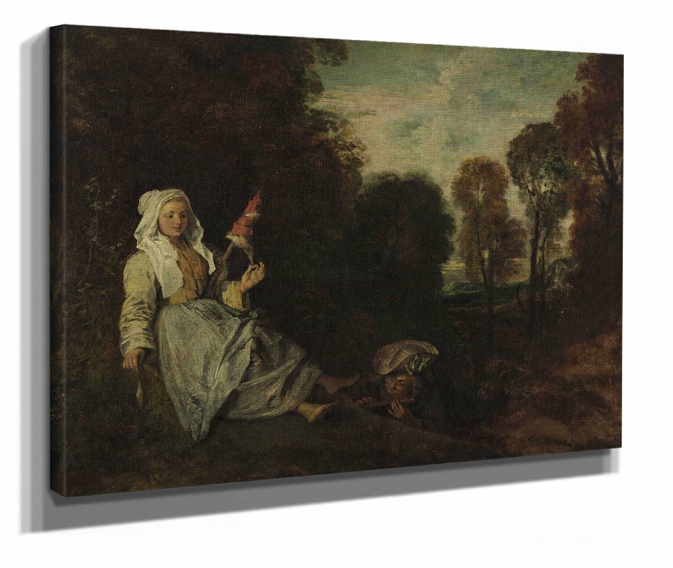 Evening Landscape With Spinner by Jean Antoine Watteau - Image 2