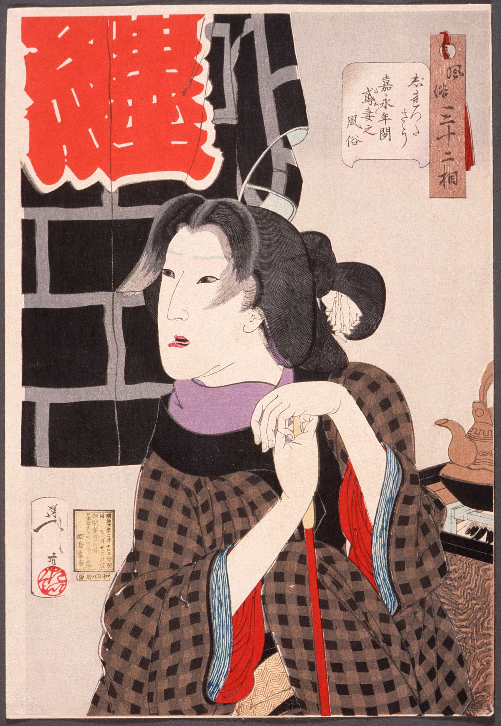 Expectant The Wife Of A Fireman In The Kaei Period by Tsukioka Yoshitoshi