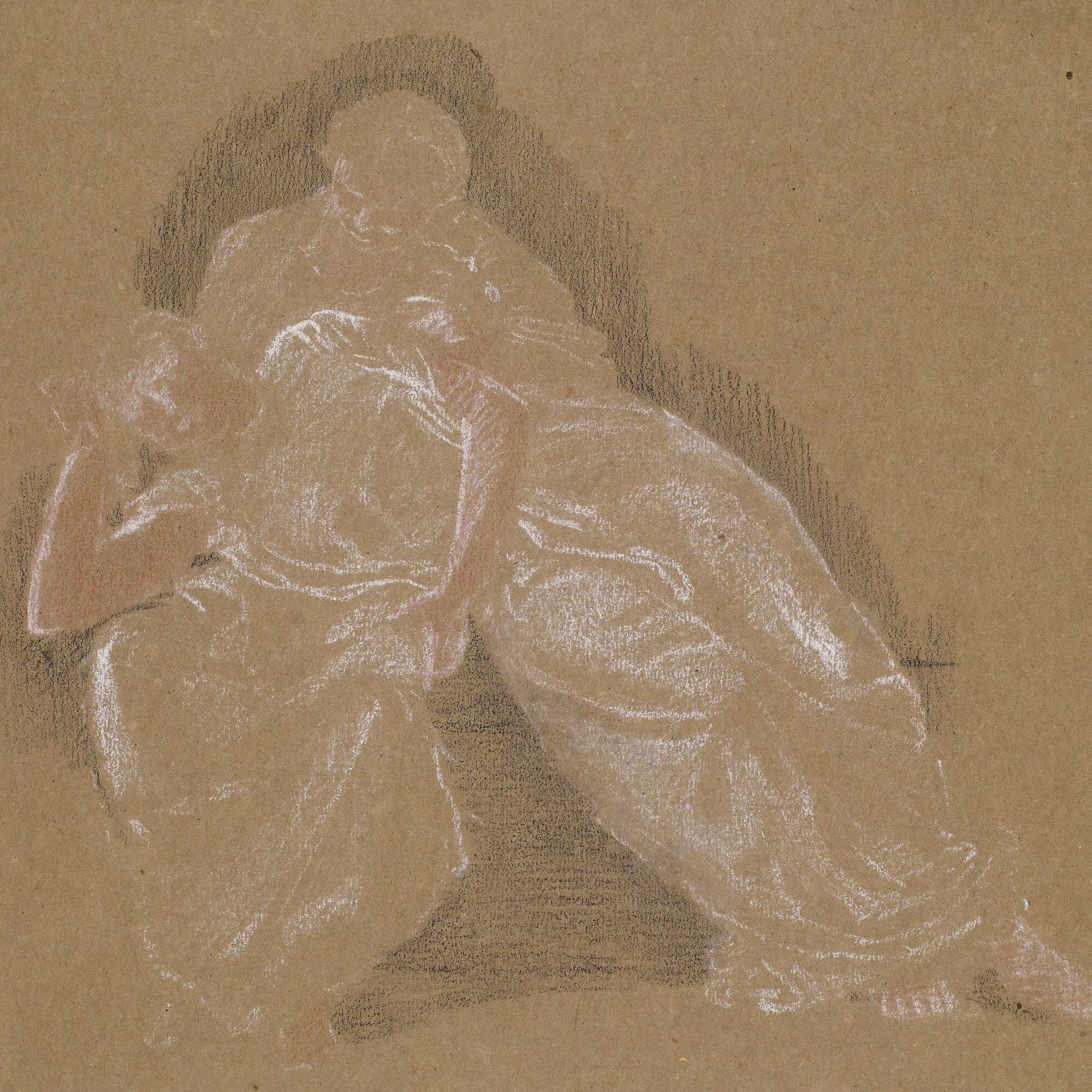 Female Drapery Study Of Two Seated Figures by Sir Edward Coley Burne Jones - Image 4