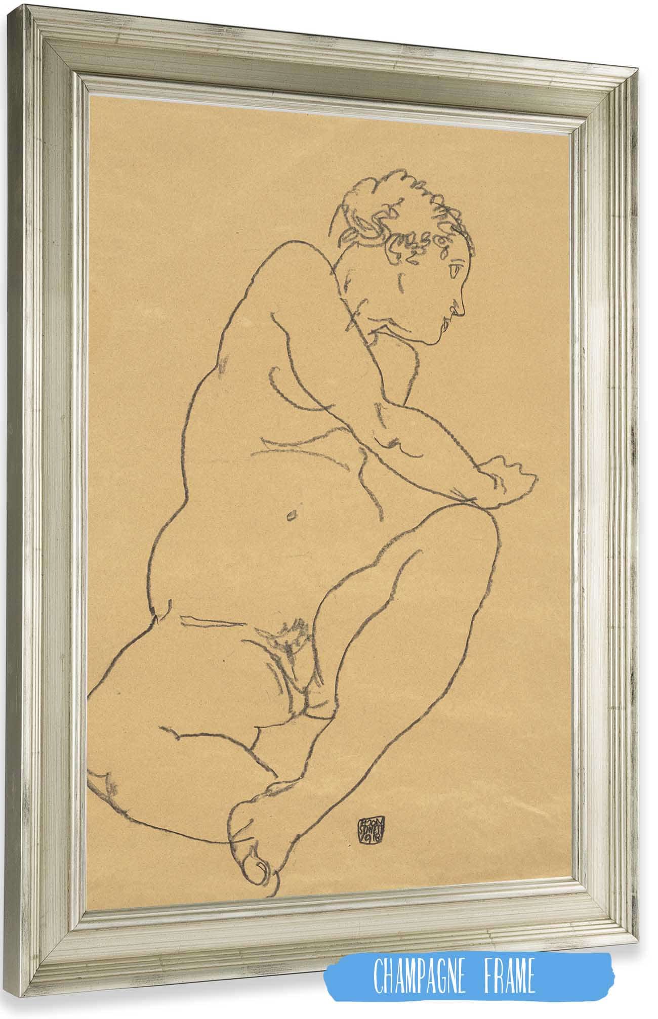 Female Nude Bending To The Left by Egon Schiele