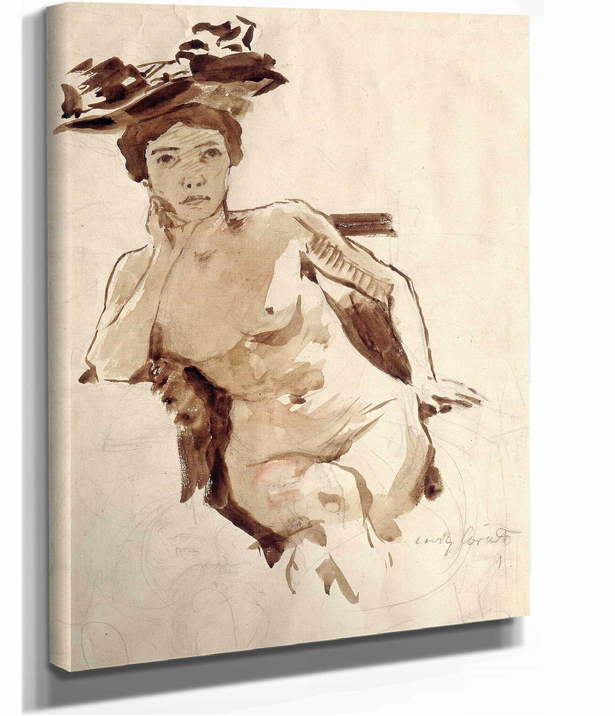 Female Semi Nude With Hat by Lovis Corinth - Image 2