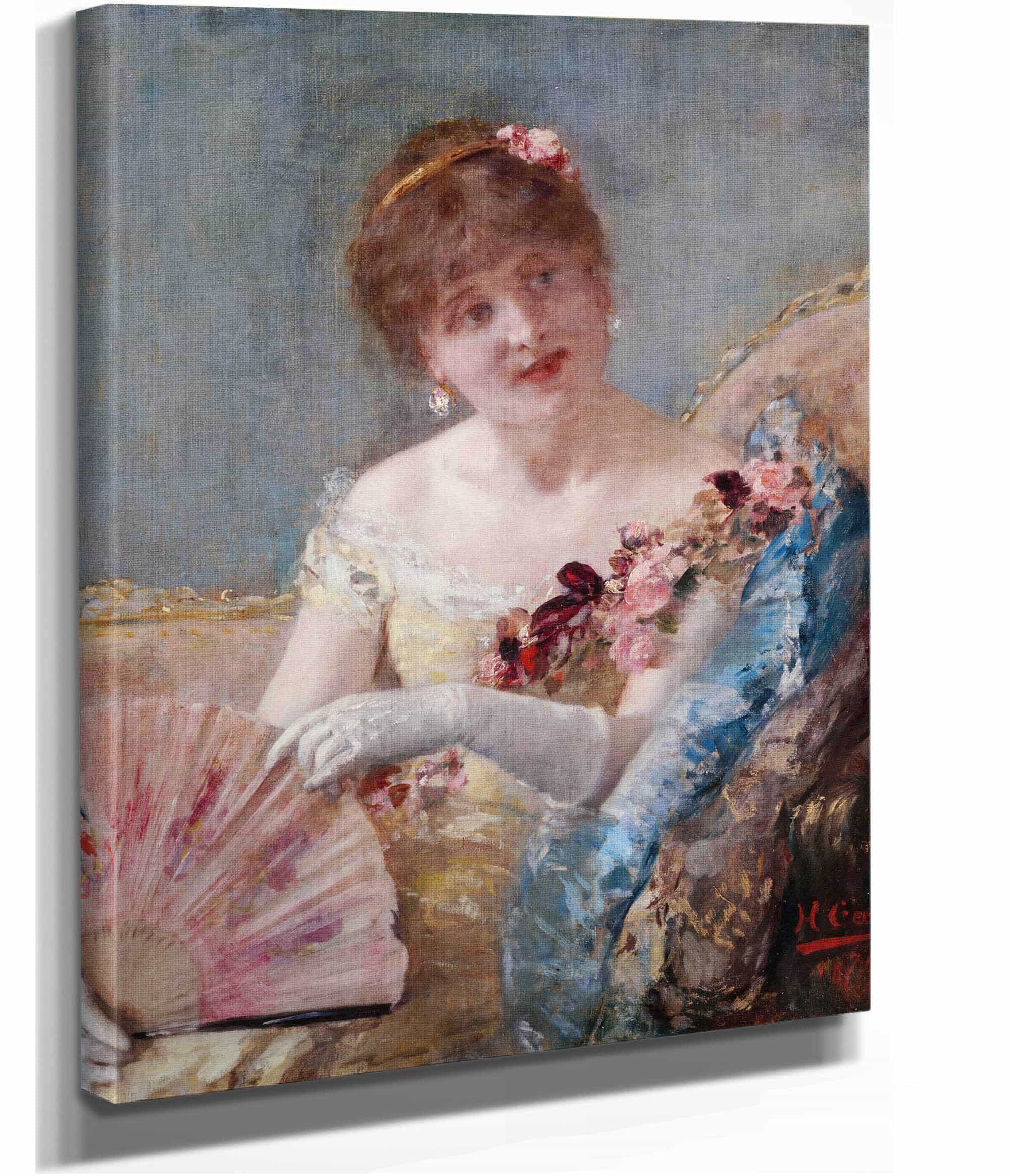 Femme A Leventail Portrait De Rejane by Henri Gervex - Image 2