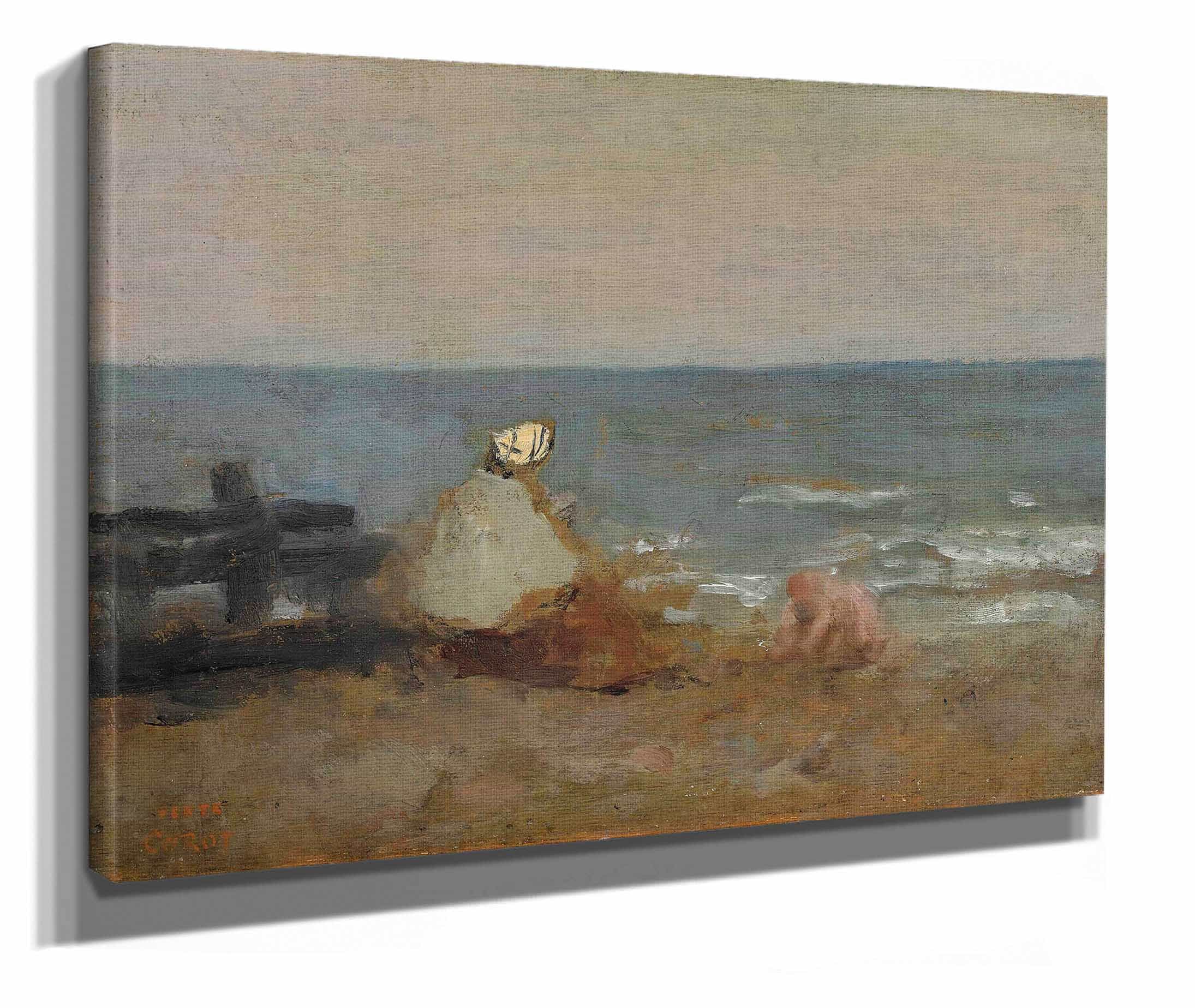 Femme Et Enfant Au Bord De La Mer Etretat by Jean Baptiste Camille Corot - Image 2