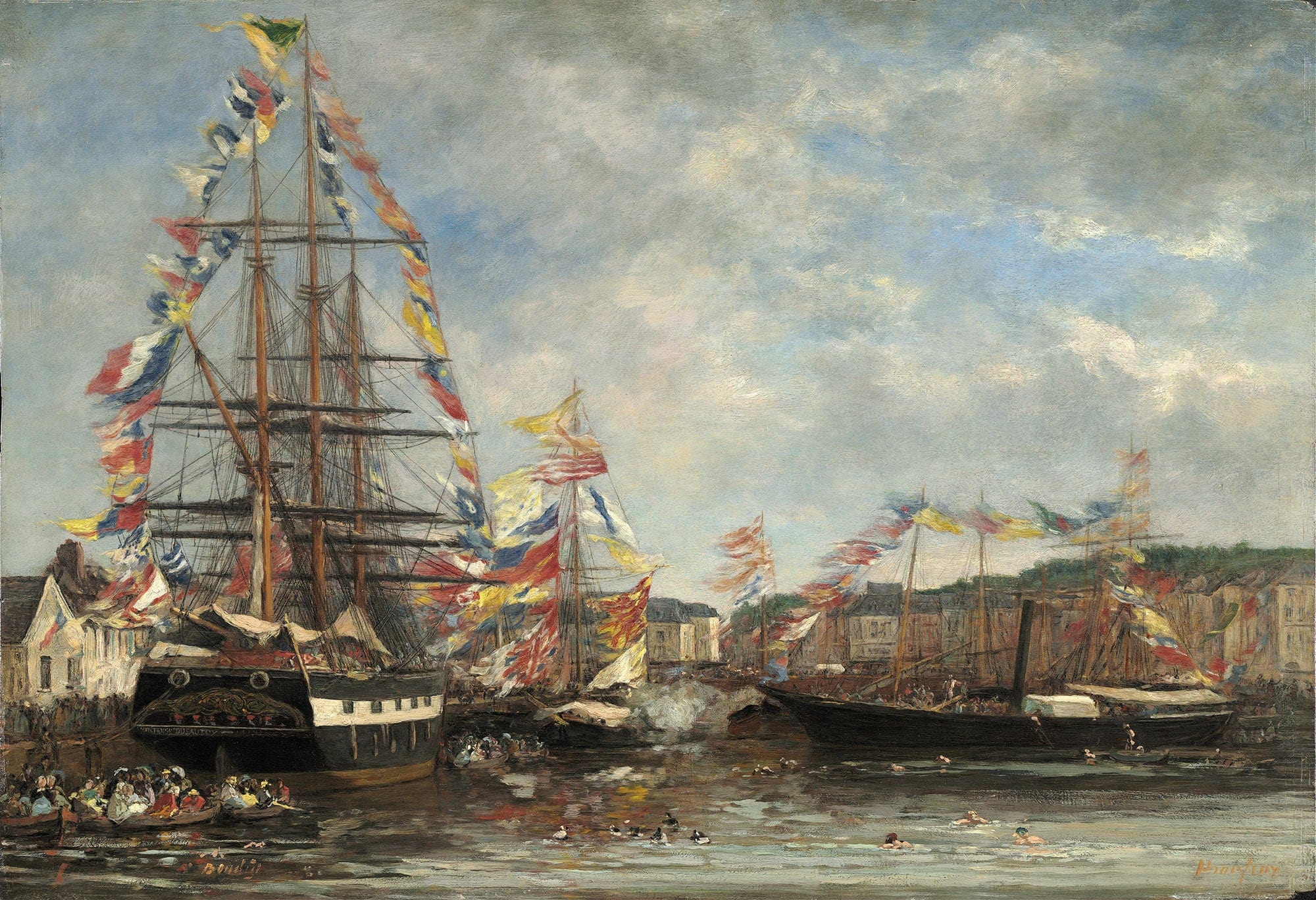 Festival In The Harbor Of Honfleur by Eugene Boudin - Image 2