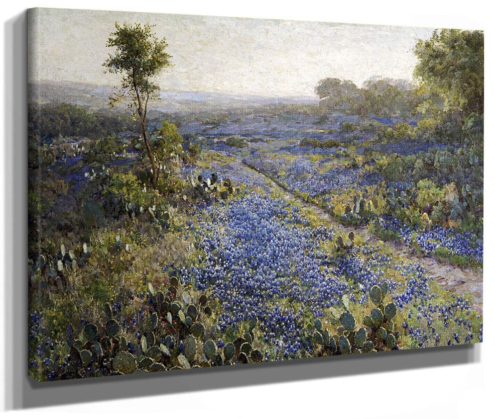 Field Of Texas Bluebonnets And Prickly Pear Cacti By Julian Onderdonk