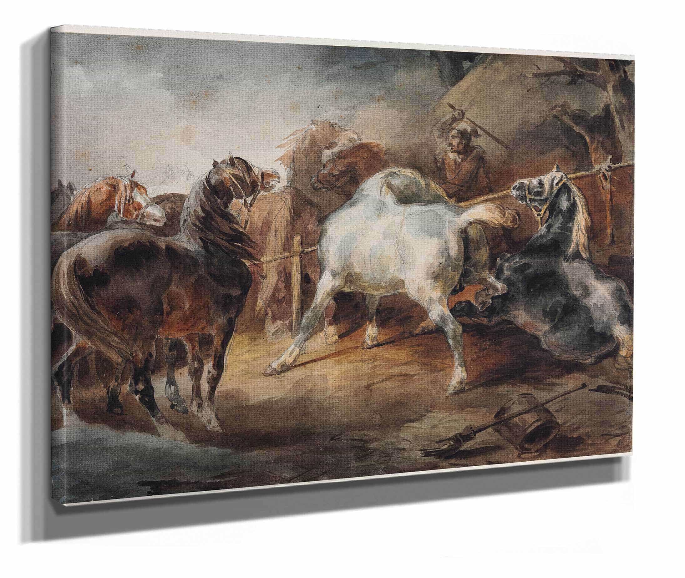 Fighting Horses by Theodore Gericault - Image 2
