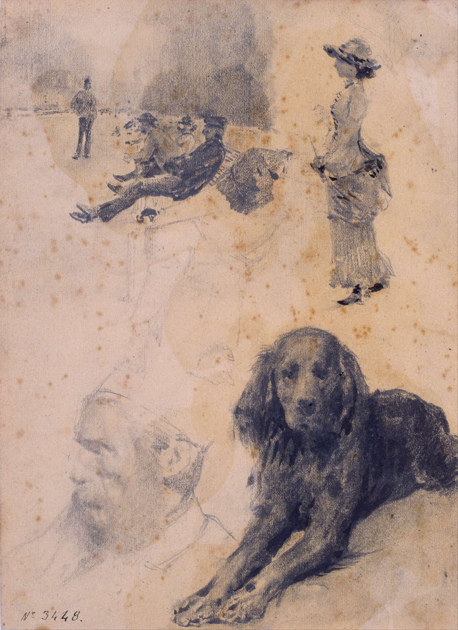 Figure Studies And Study Of Dog by Santiago Rusinol