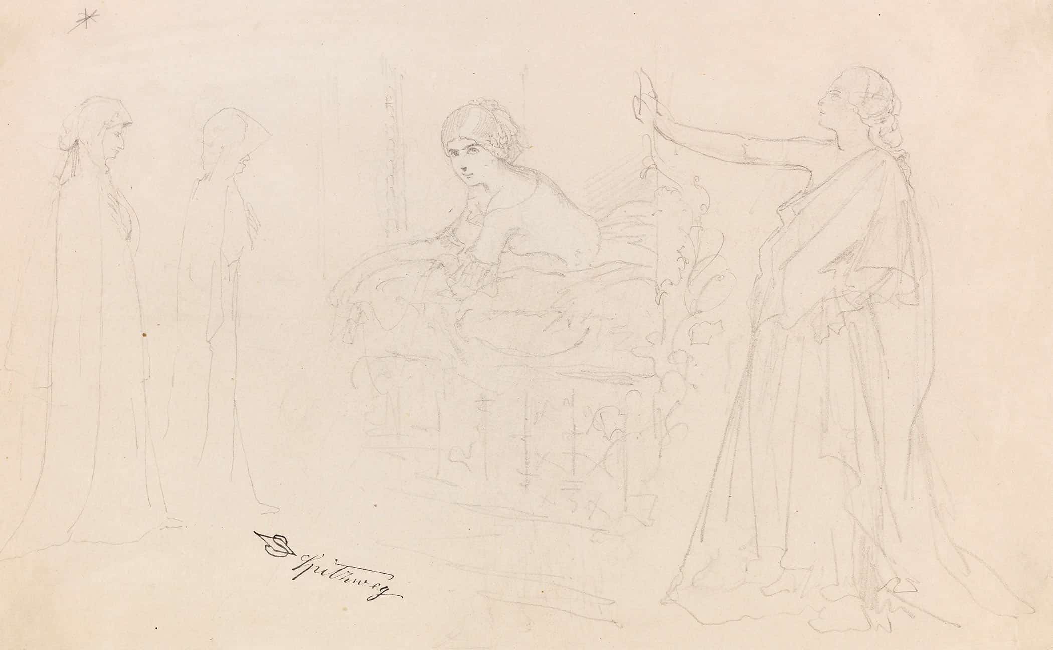 Figurenstudien Eremit Junge Frau Am Fenster Allegorie by Carl Spitzweg - Image 2