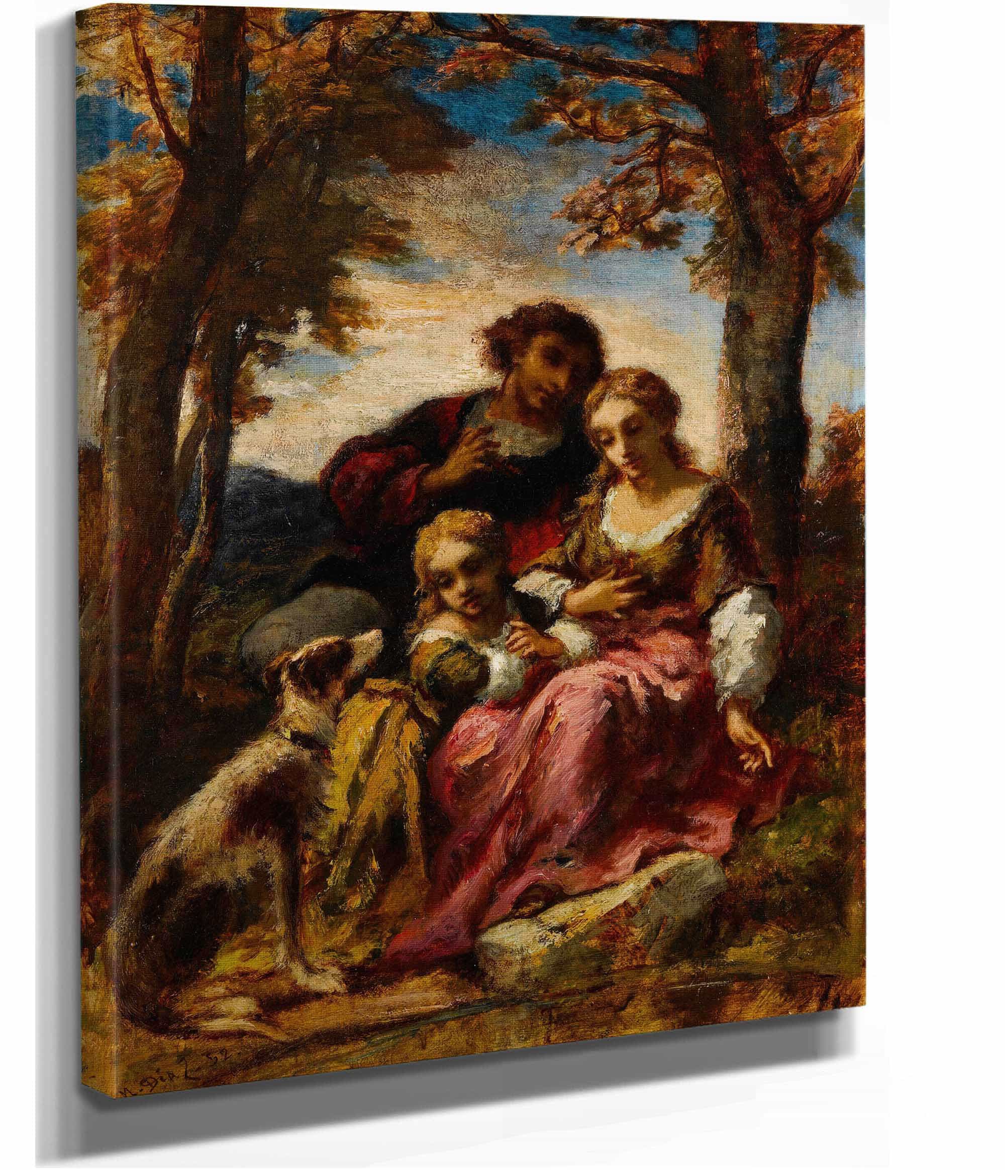 Figures And A Dog In A Landscape by Narcisse Virgile Diaz De La Pena - Image 2