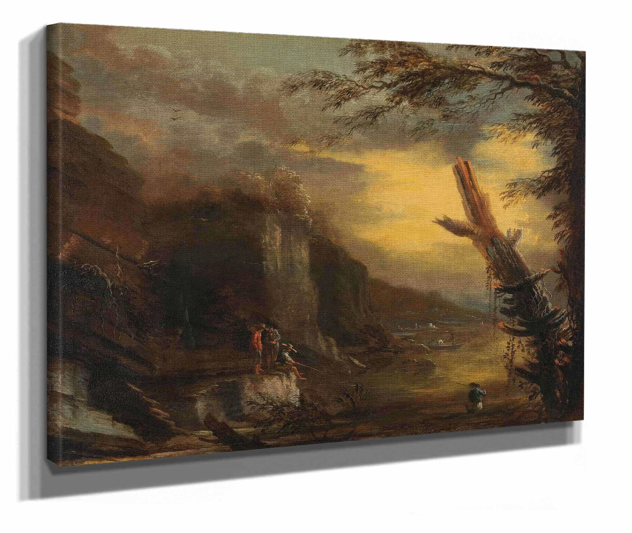 Figures Fishing In A Rocky Coastal Landscape by Salvator Rosa - Image 2
