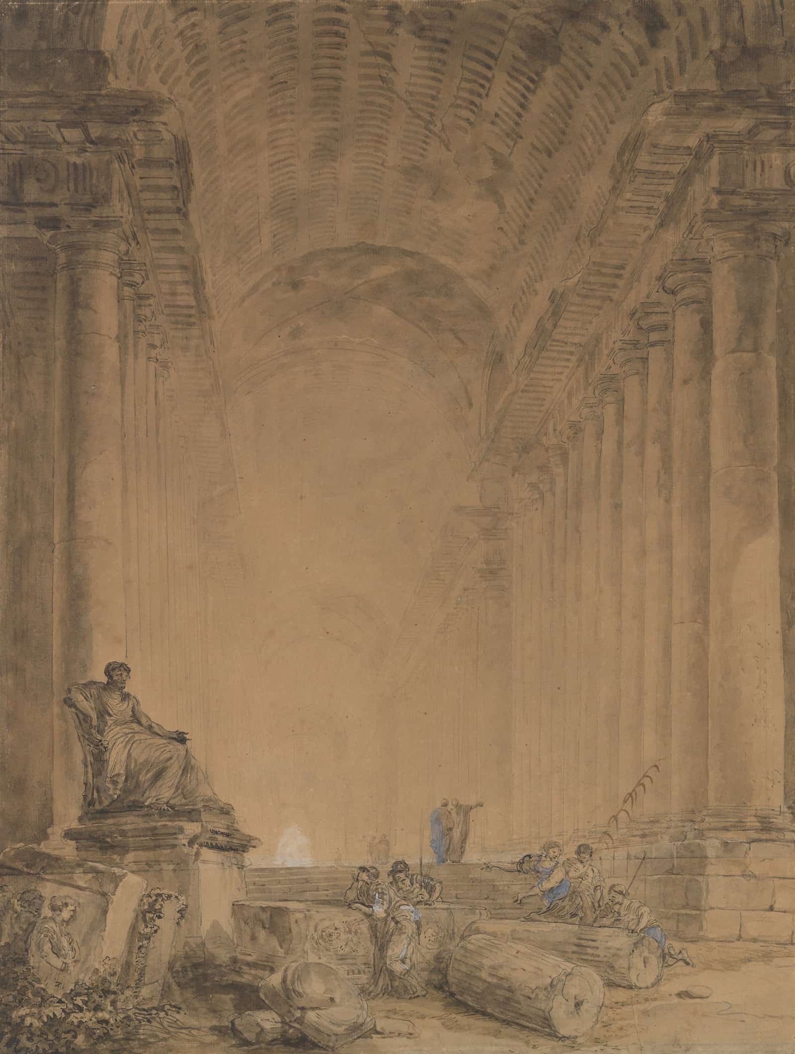 Figures In A Colonnade by Hubert Robert