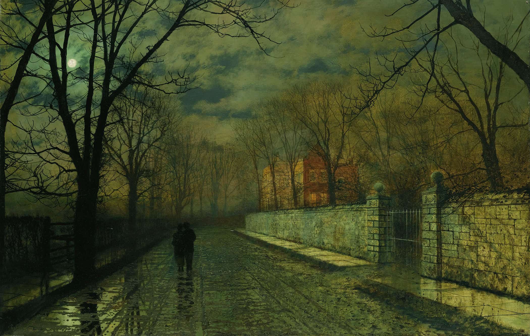 Figures In A Moonlit Lane After Rain by John Atkinson Grimshaw - Image 2