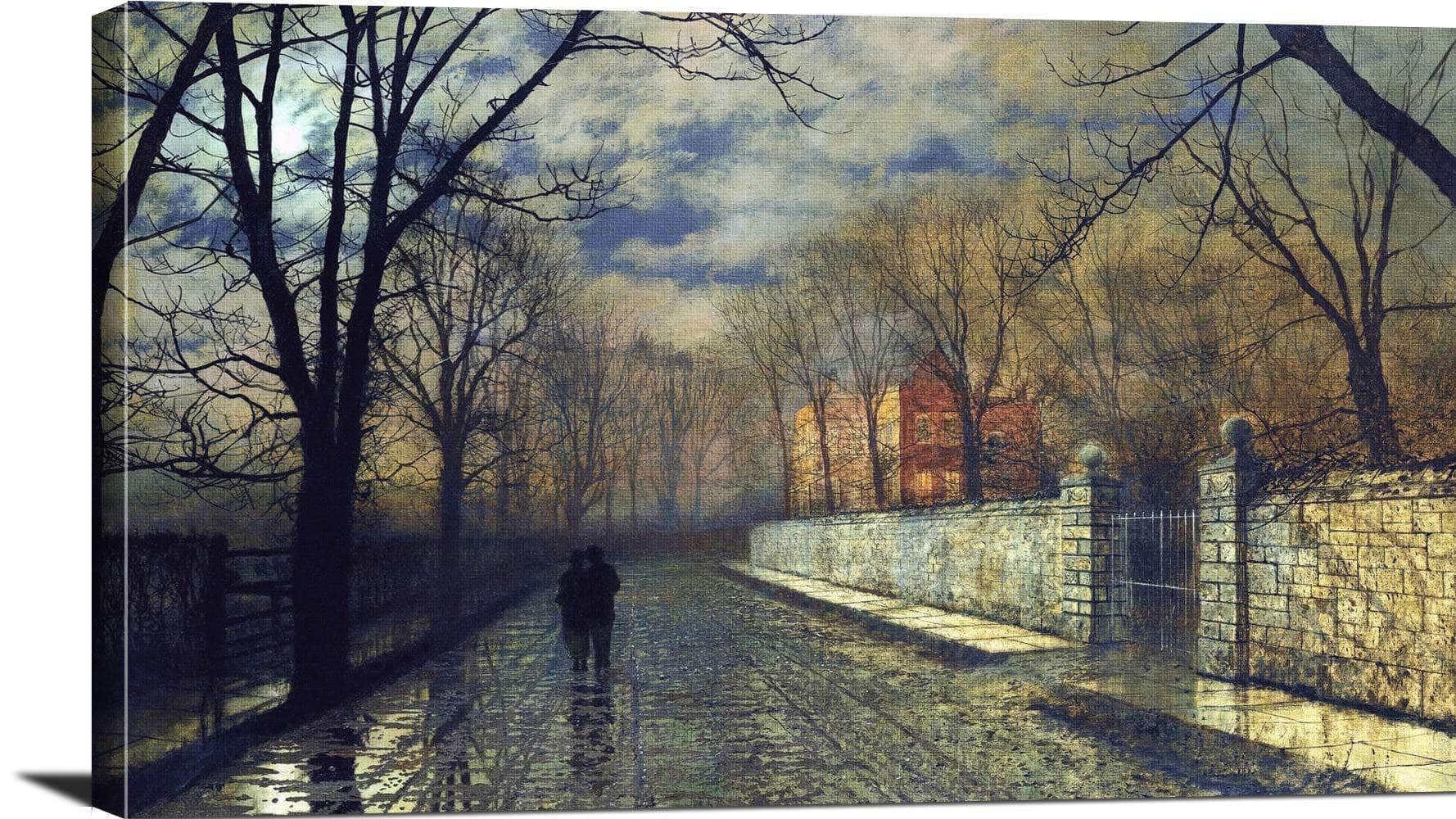 Figures In A Moonlit Lane After Rain Painting John A. Grimshaw Canvas Art - Image 3